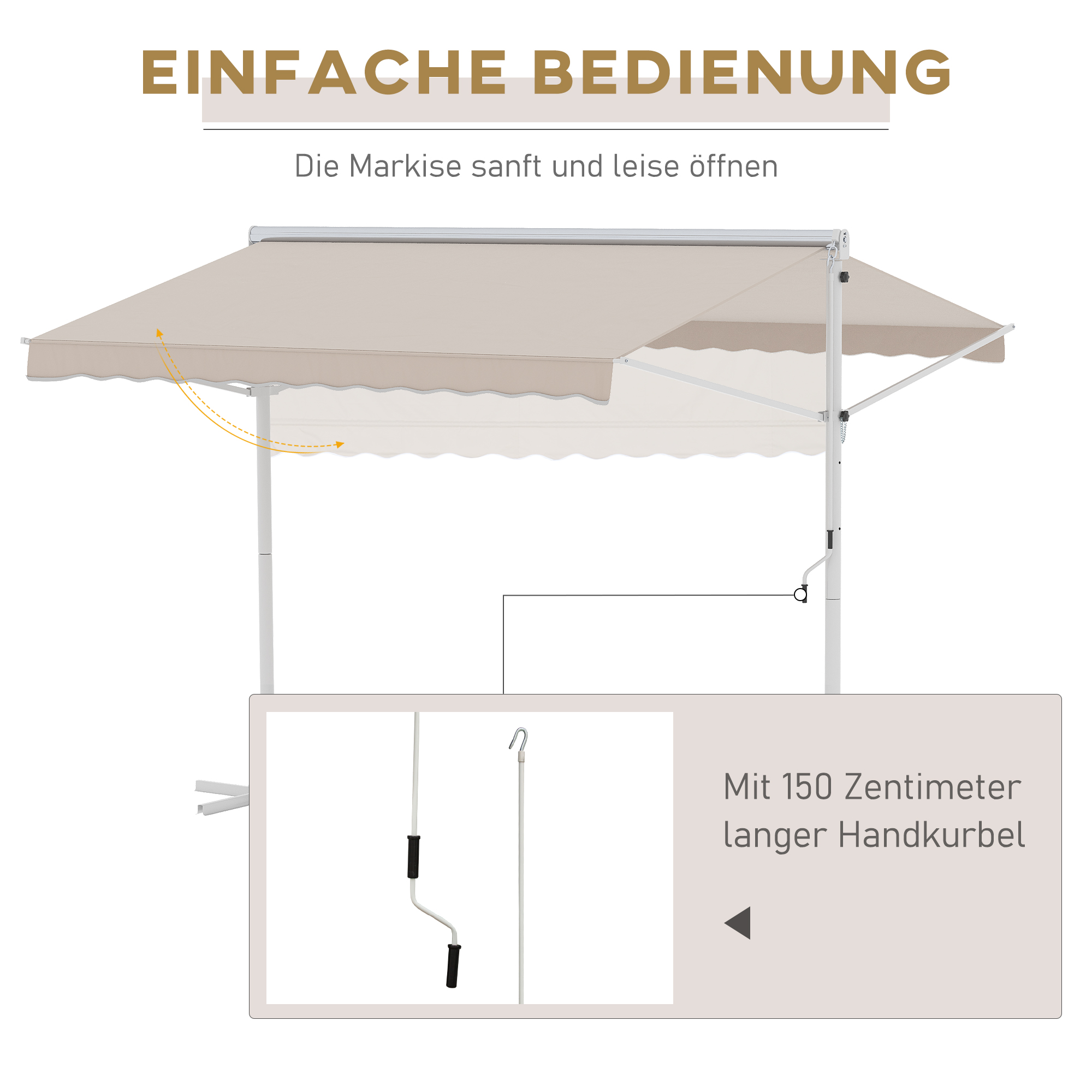 Staande luifel met knikarm tuinluifel luifel zwengel cr��me 2,95 x 2,94 m