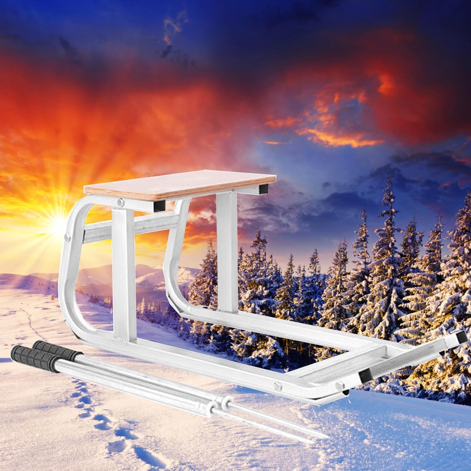 Schneeschlitten, Schneeschlitten, Outdoor-Eiswagen, Schlittschuhlaufwagen, selbstgebauter Eisschlitten, Kinderschlitten, zusammenklappbare Vintage-Schlittschuhe, Winterskiwagen, Eiskegel, Sc