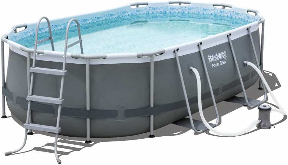 Bestway Power Steel Frame Pool Set, oval, grau, 424 x 250 x 100 cm