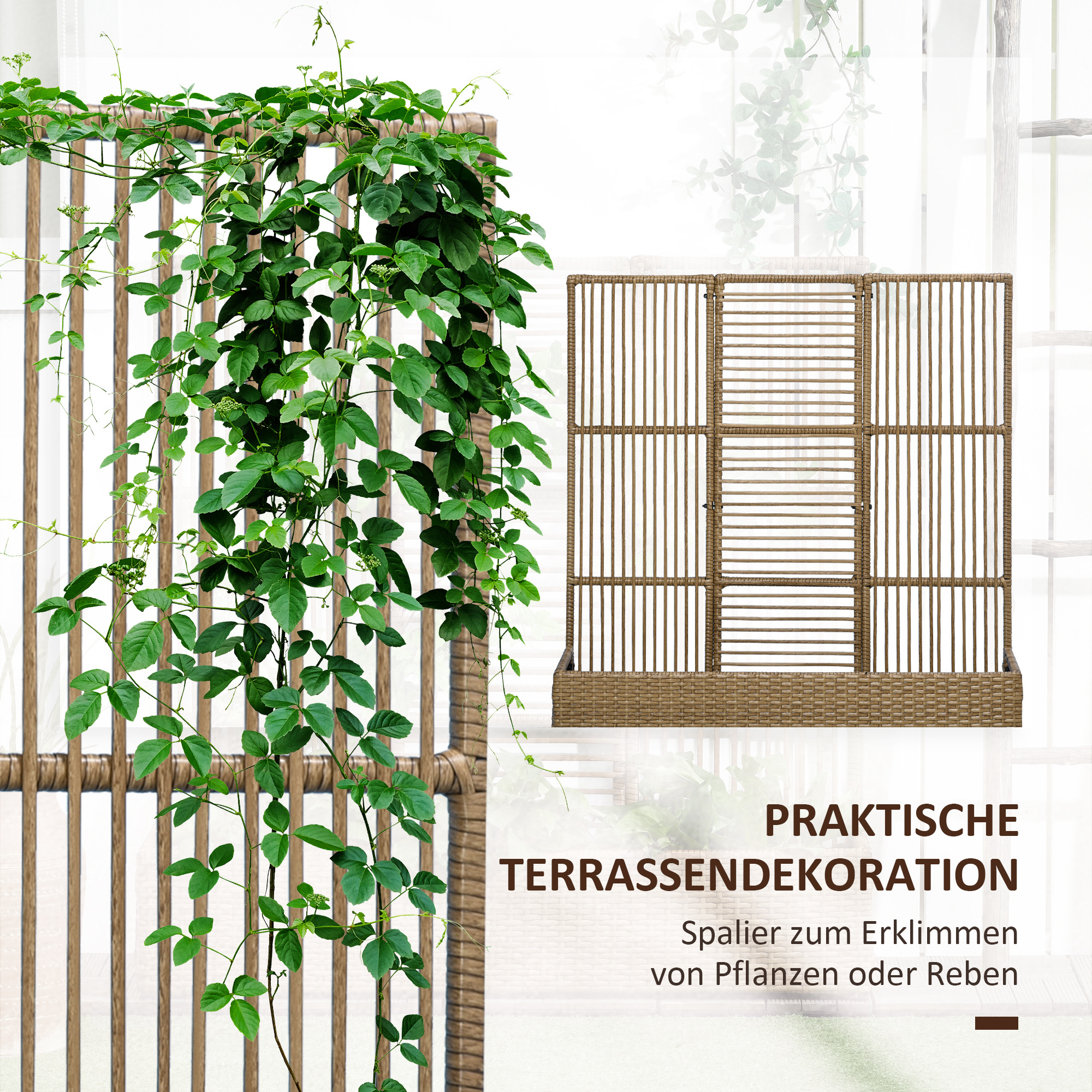 Plantenbak Bloembak met Klimhulp, Weerbestendig, 103 cm x 103 cm x 29 cm, Zand