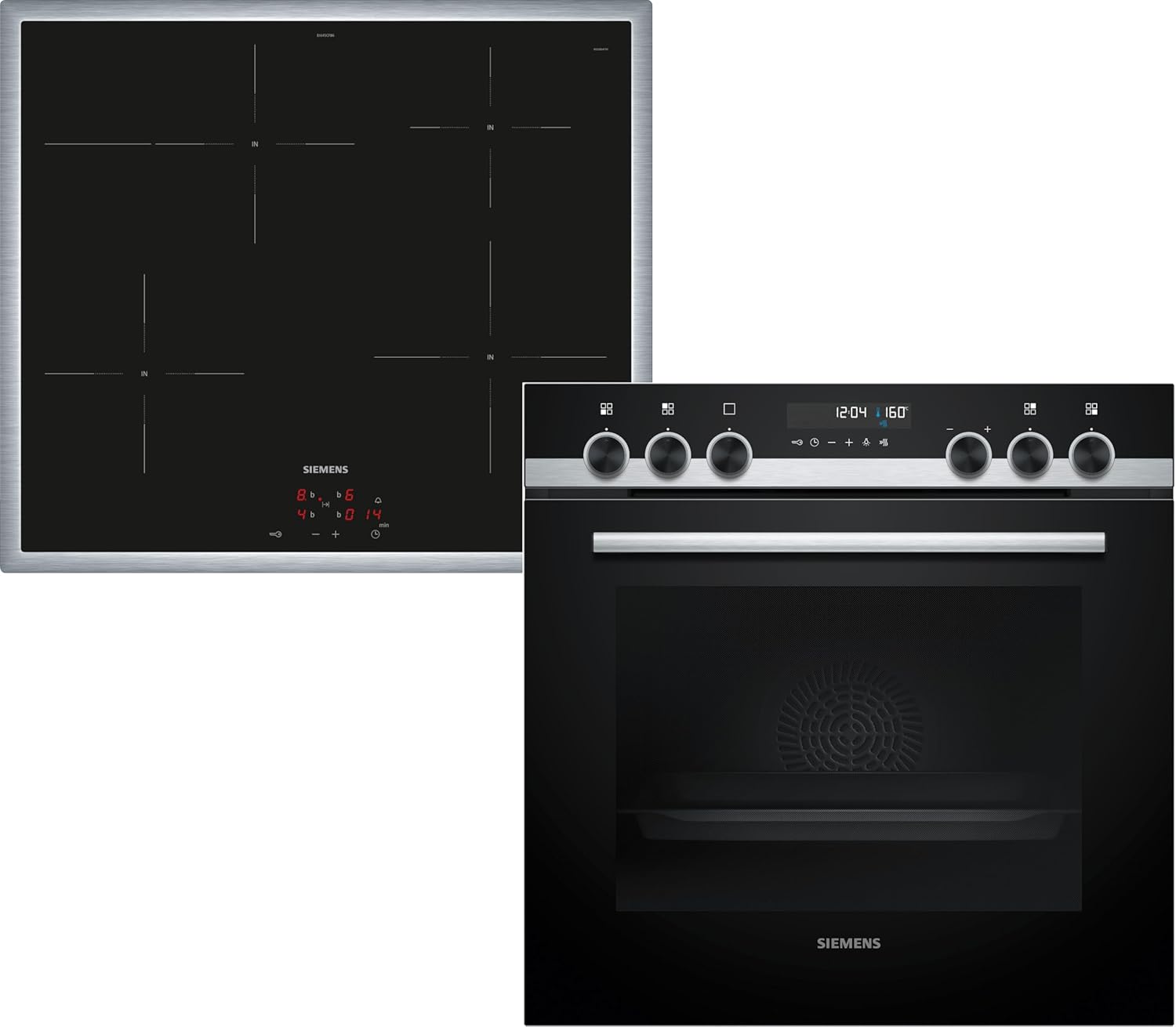 Siemens EQ522IA01, Einbauherd-Set, Bestehend aus HE517GBS4 Herd, 60 x 60 cm, 3D Heißluft, Selbstreinigung, Clip Auszug & EI645CFB6E Induktionskochfeld, Bräterzone, powerBoost, Edelstahl Rahmen