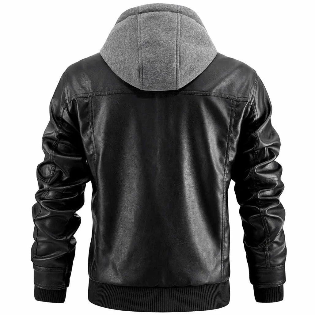 Moderne Herren-Lederjacke mit Kapuze