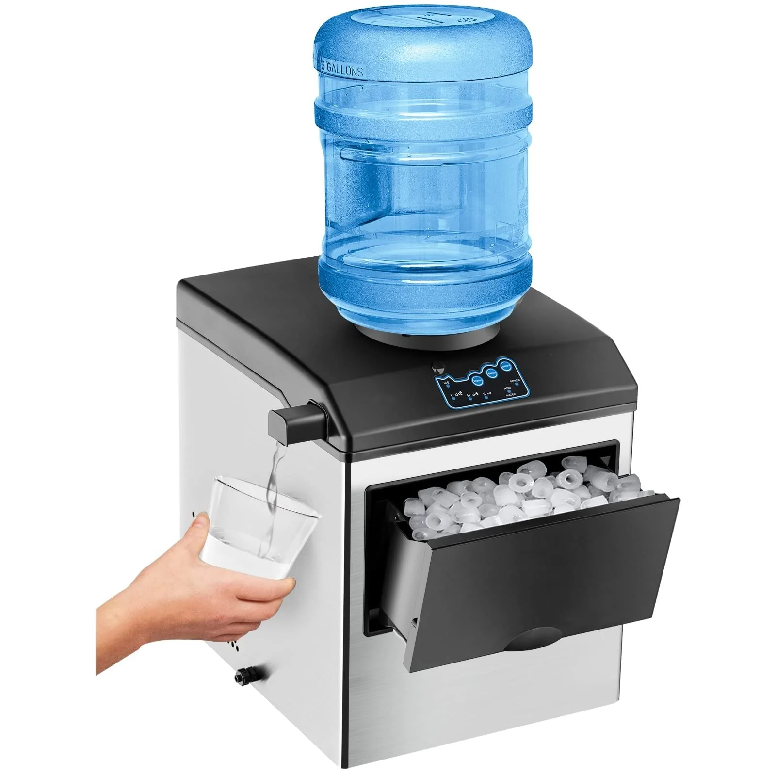 48Lbs24H 2 In 1 Stainless Steel Countertop Ice Maker Machine With Chilled Water Dispenser Amp 5Lbs Ice Storage Basket