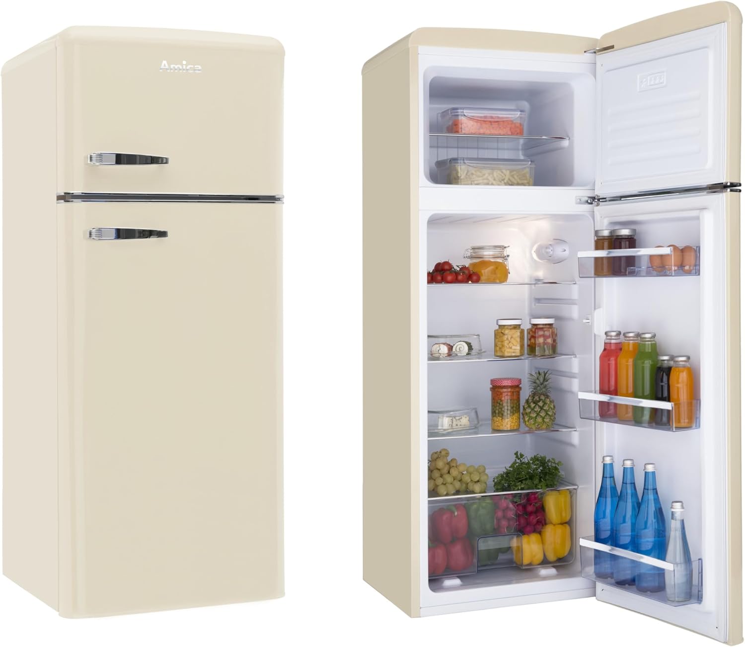 Amica KGC 15632 T Retro Kühl-/Gefrierkombination / Ice Blue (Türkis) / 144cm (H) x 55cm (B) x 62cm (T) / Retro-Design / Kühlschrank mit Gefrierfach