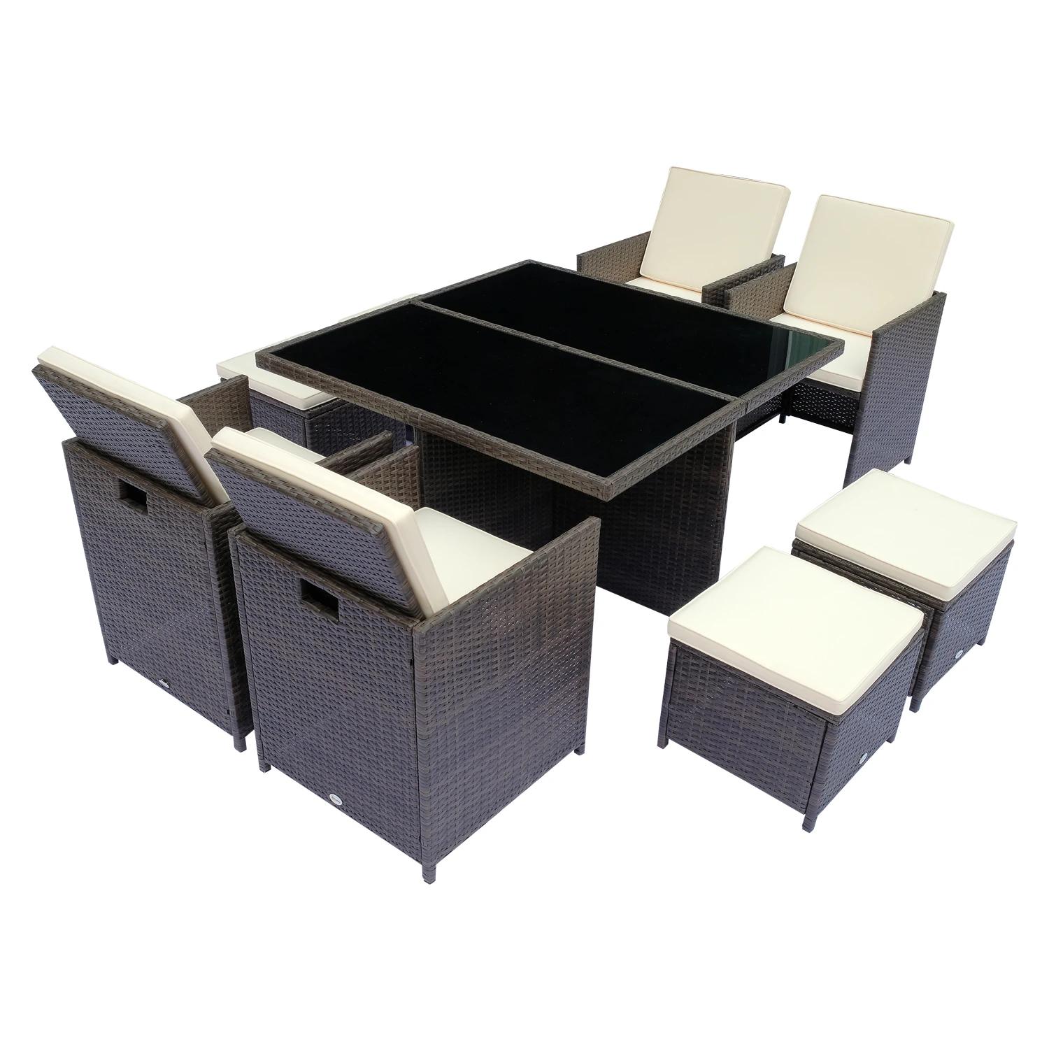 Poly-rotan zitgroep 21-delig Zitset met kussens, tuinmeubelen, aluminium bruin
