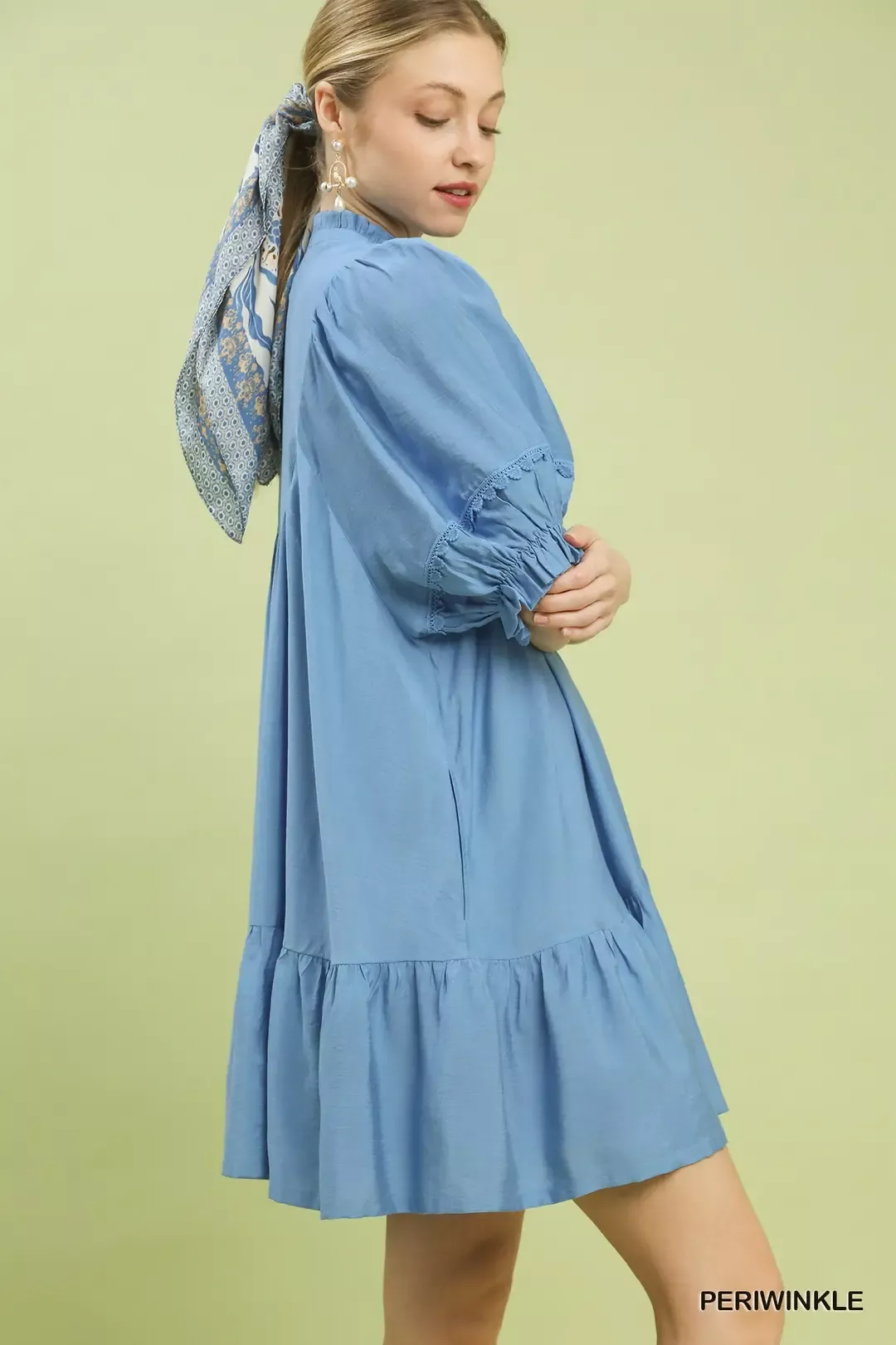 Umgee Smocked Bib Ruffle Hem Babydoll Dress