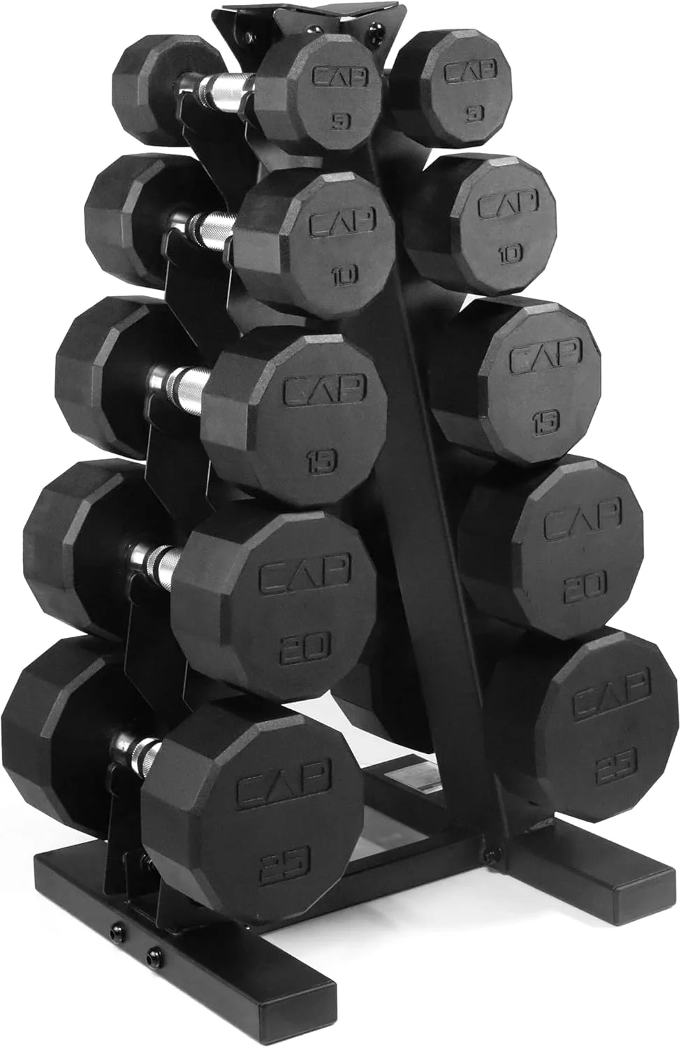 CAP Barbell Rubber Coated Dumbbell Weight Set with Vertical Rack | 100 lb, 150 lb, and 210 lb Options