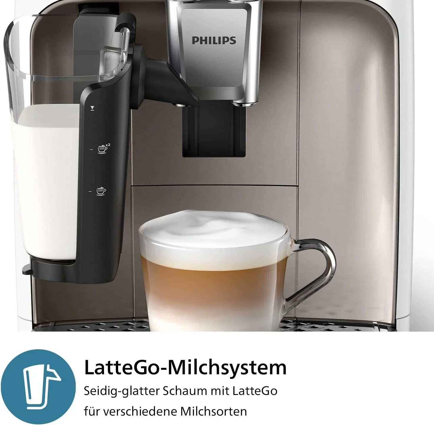 Philips 2300 Serie Vollautomatische Espressomaschine - 4 Getr?nke, modernes Farb-Touchscreen-Display, LatteGo-Milchsystem, SilentBrew, Keramikmahlwerk, AquaClean-Filter. Wei?es Chrom (EP2333/40)