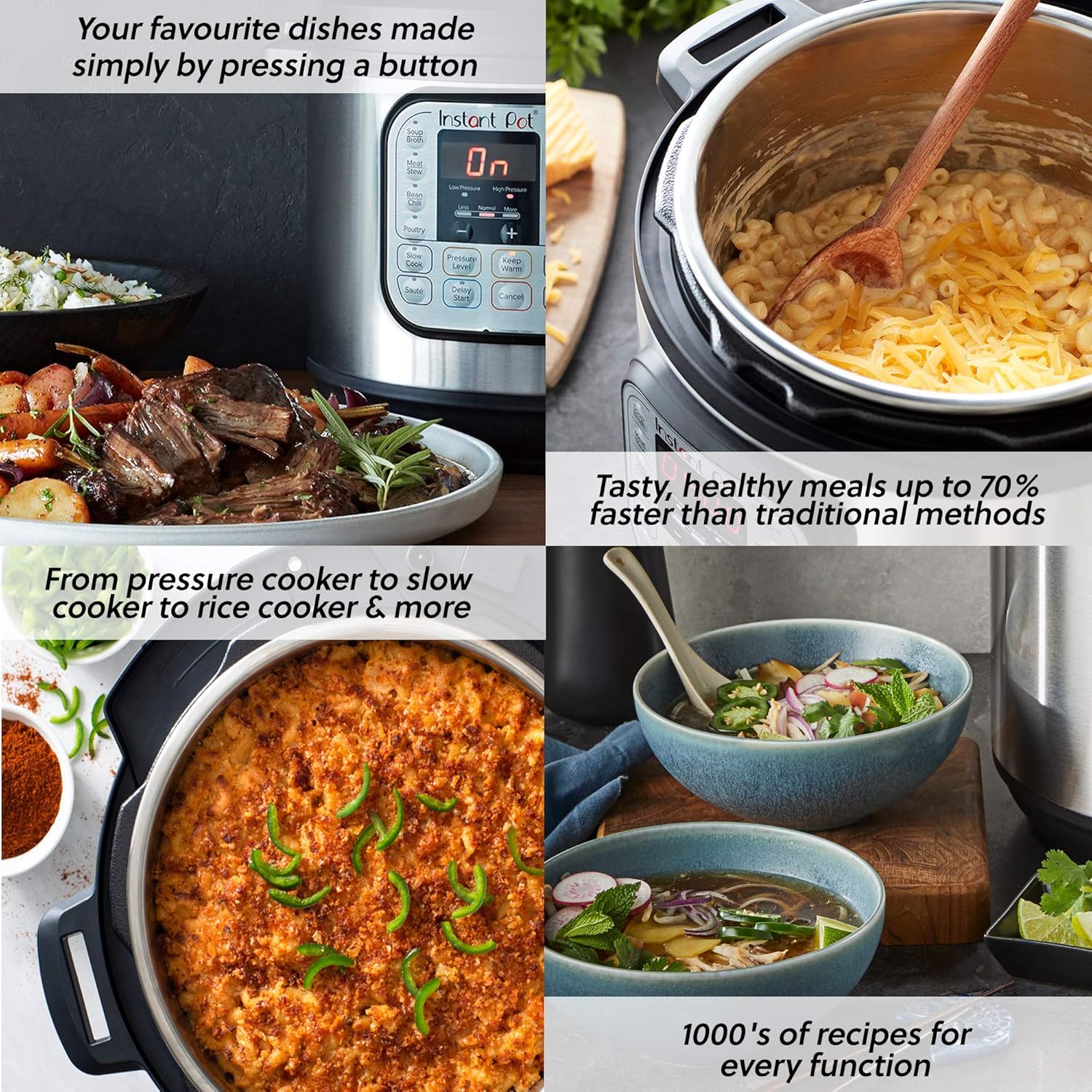 Instant Pot Pro 10-in-1-Elektro-Multikocher 1200 W, 5,7 L – Schnellkochtopf, Schongarer, Reiskocher, Dampfgarer, Sautierpfanne, Sterilisator, Joghurtbereiter, Sous Vide Gert – Schwarzer Edelstahl