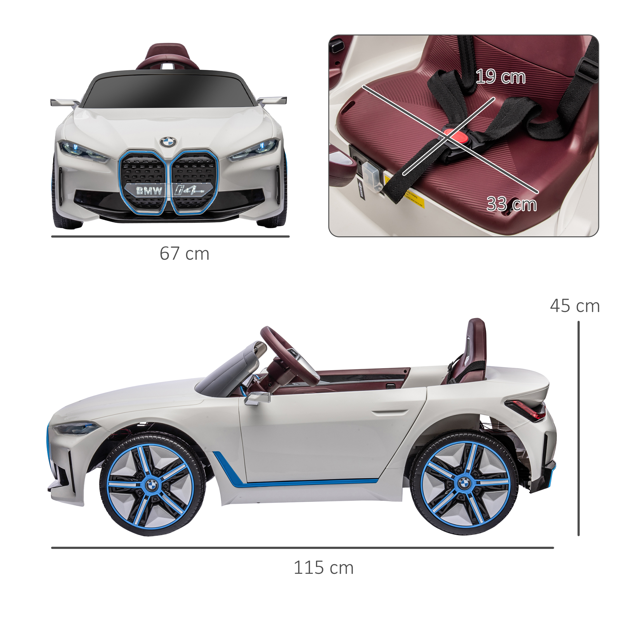 Kinderauto, oplaadbare accu, 3-5 km/u, met afstandsbediening, multimediaspeler, wit