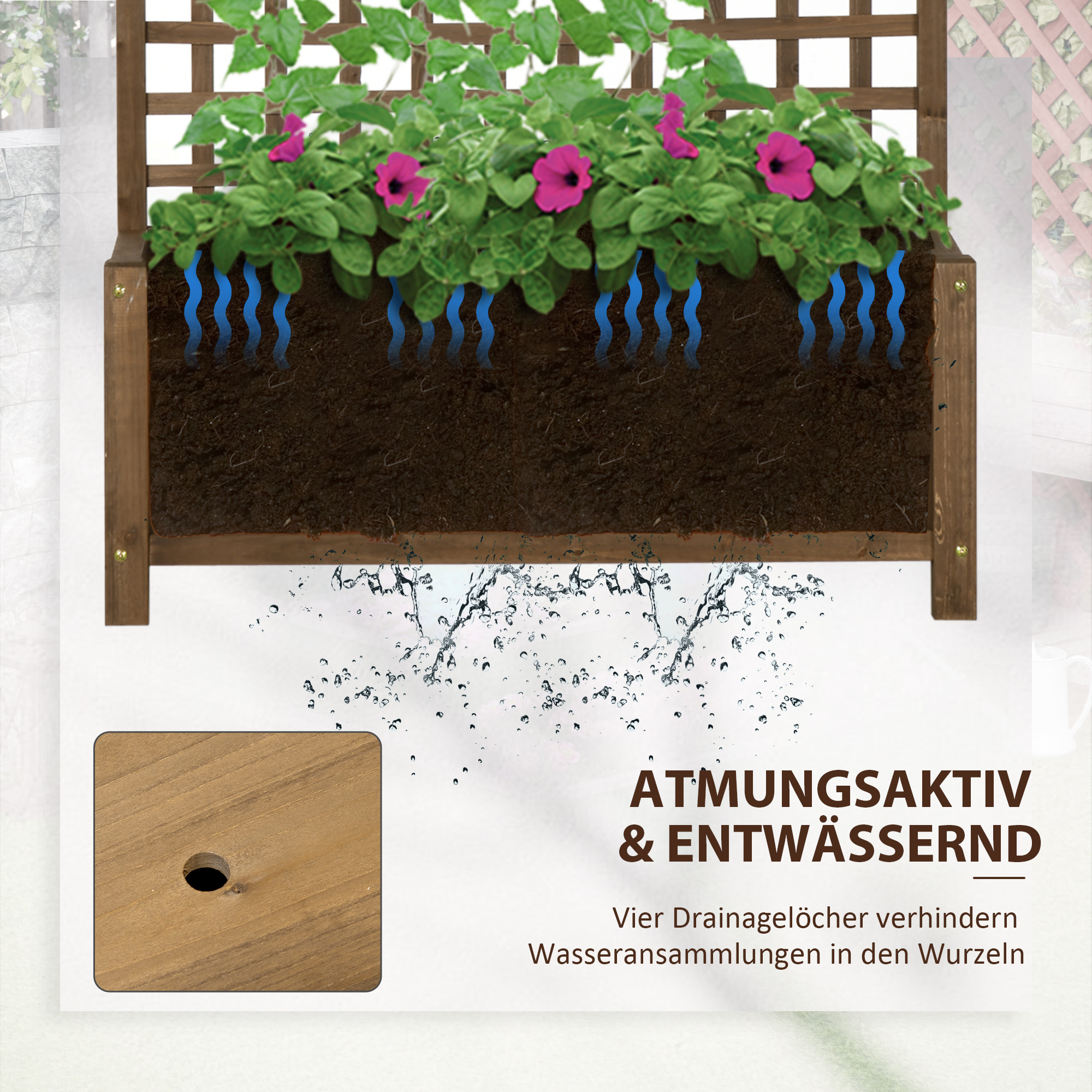 Outsunny Verhoogde plantenbak met trellis en dak, bloembak, bloemenbed, weerbestendig, hout, 90 x 45 x 183 cm, Bruin