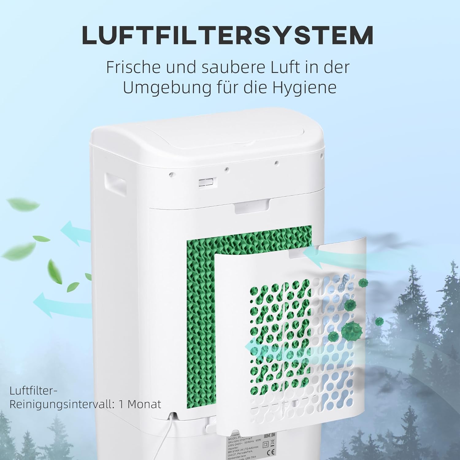 HOMCOM 3 in 1 Mobile Luftkühler mit Wasserkühlung und Luftbefeuchtung 15L Wassertank 60°oszillierendes Ventilator ohne Abluftschlauch mit 7,5h Timer, Fernbedienung, LCD-Anzeige, für 20 ㎡