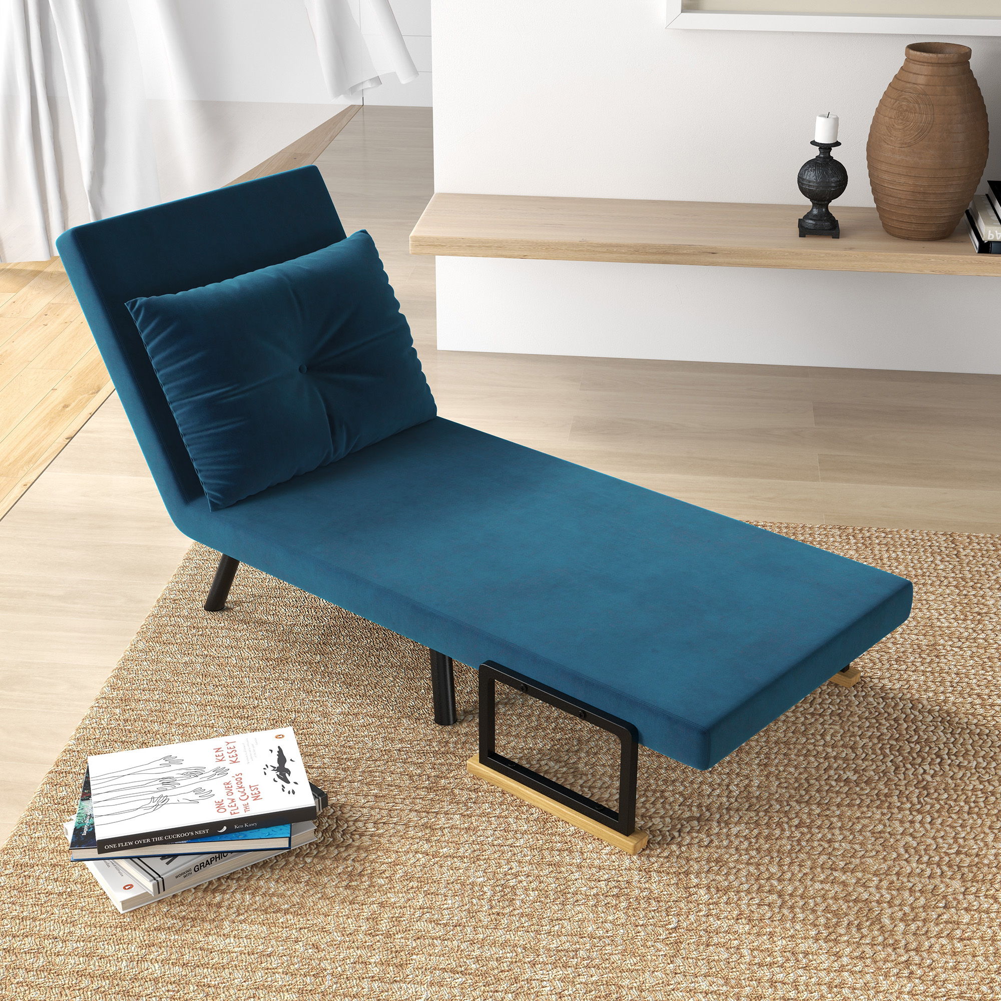 Relaxstoel Ligstoel Fluweel, Ligfunctie, Fluweel, 63 cm x 73 cm x 81 cm, Blauw