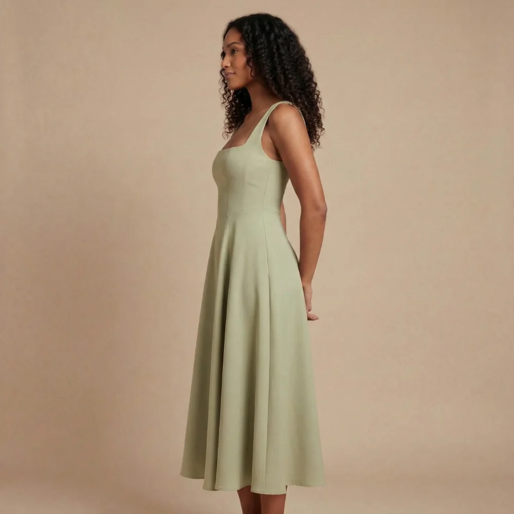 ?rmelloses Midi-Kleid mit Karree-Ausschnitt f��r Hochzeitsg?ste
