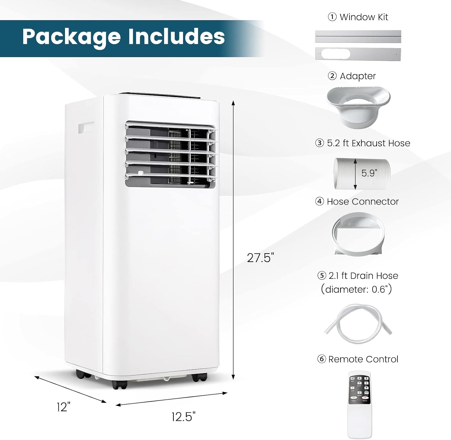 DORTALA - Aire acondicionado portátil 10000 BTU, unidad de refrigeración de CA 3 en 1 con deshumidificador, temporizador de 24 horas, control remoto, kit de ventana, aire acondicionado de pie para el