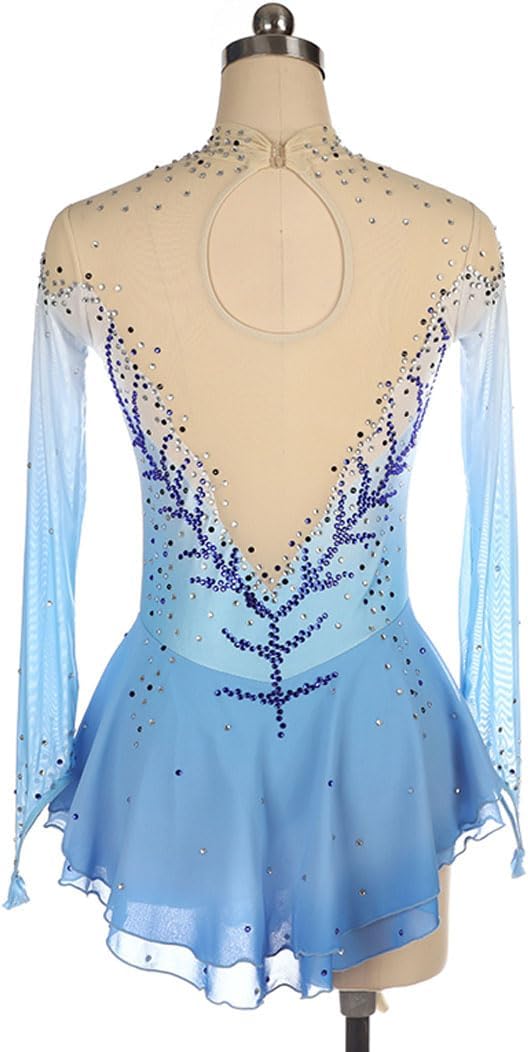 Eiskunstlauf Leistung Kleid Für Mädchen Eislauf Wettkampf Professionelle Wettkampf Kostüm Kleid Für Damen Langarm Für Gymnastikanzug Tanzkleid Strass Handgefertigt Gradient