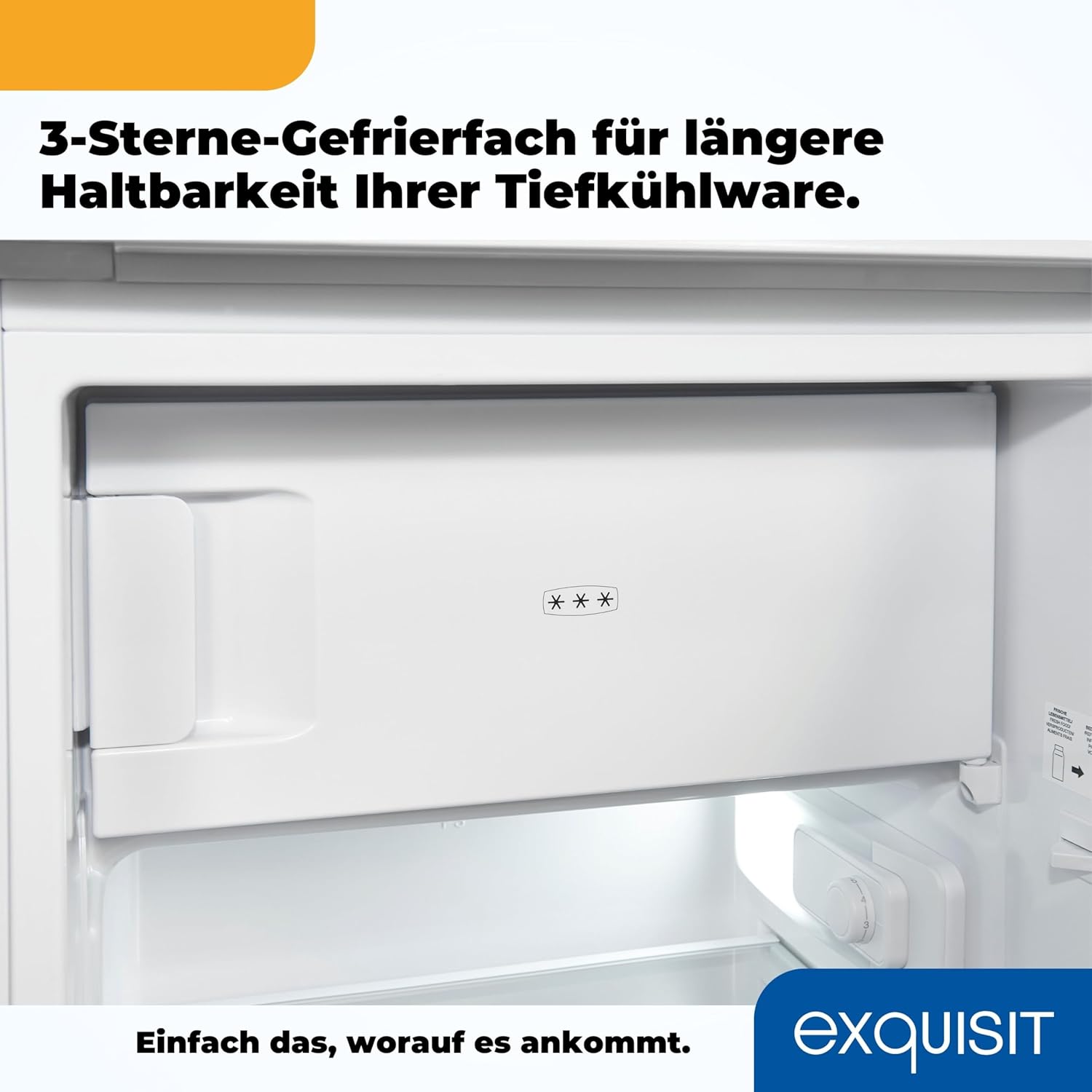 Exquisit Kühlschrank KS117-3-041E weiss | 81 L Volumen | Kühlschrank mit Gefrierfach freistehend | LED | Gemüsefach | Freistehender Kühlschrank mit Gefrierfach