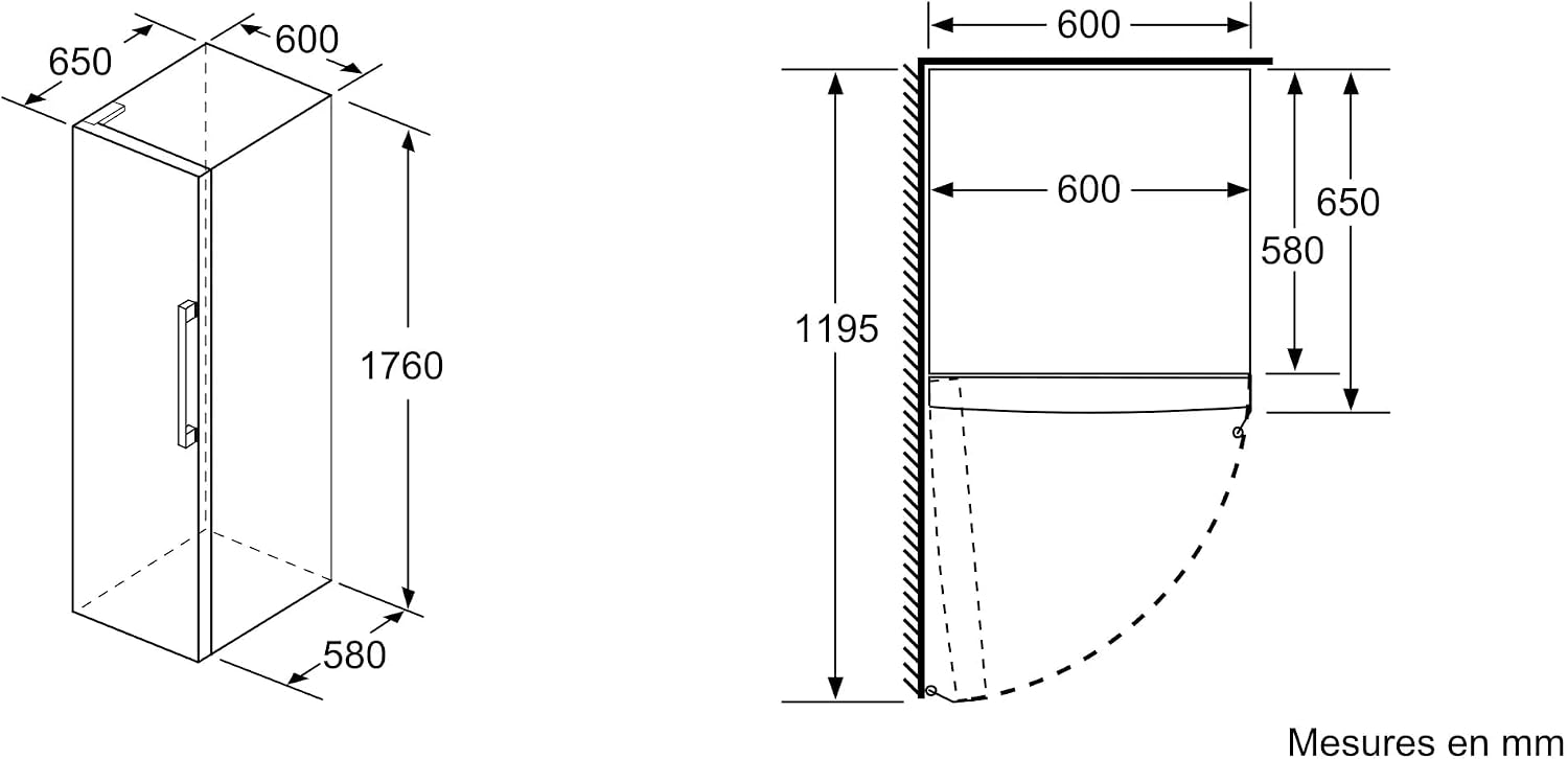 Bosch KSV33VLEP Série 4 - Réfrigérateur, pose-libre, Tiroir VitaFresh | 176 x 60 cm, Inox, Technologie Intelligent Inverter, éclairage LED