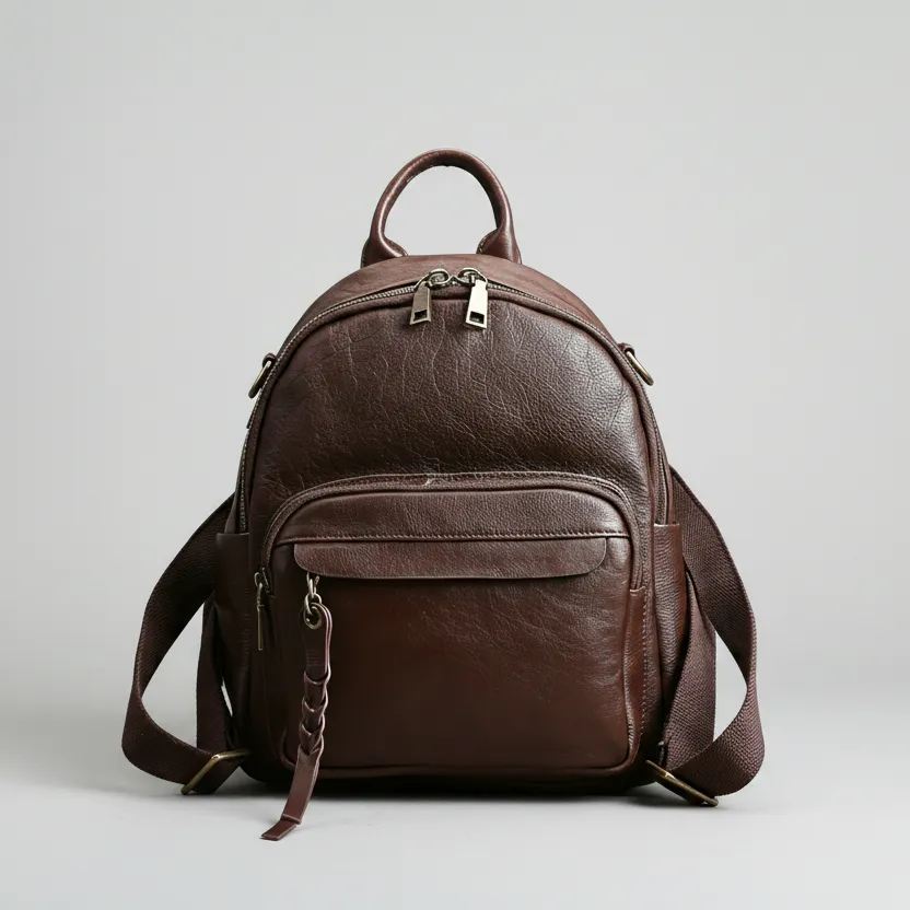 Coffee Top Grain Convertible Leather Backpack
