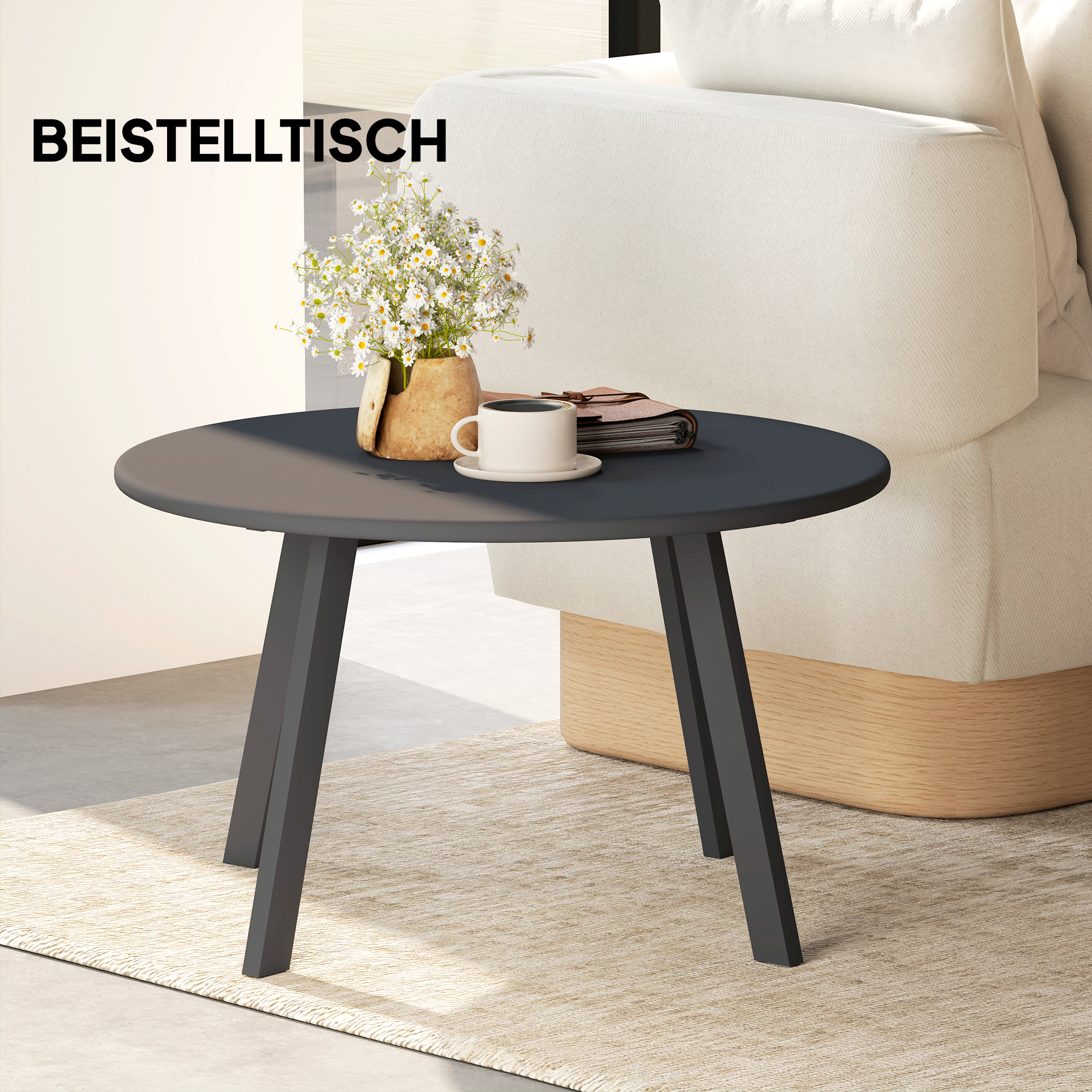 Outsunny Metalen Balkontafel Rond Koffietafel Weerbestendig Tuin Tafel ?70 x 42H cm Zwart