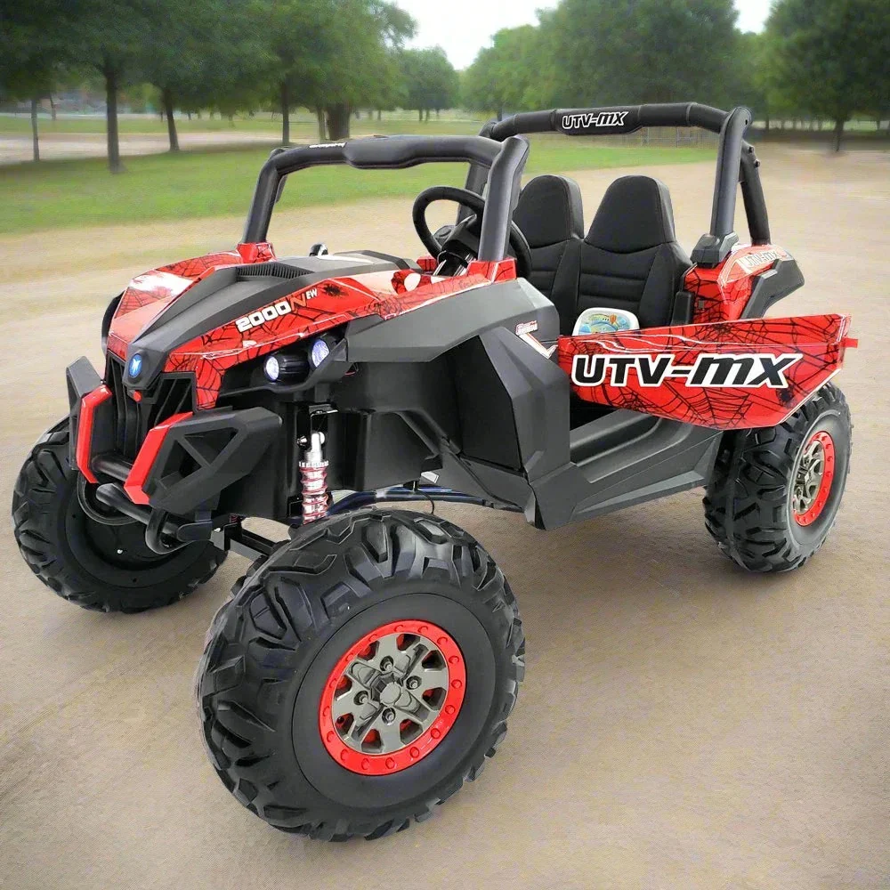24V UTV-MX Kids 2 Seater Electric Ride On Buggy with parental control and MP4 screen - Spider Red