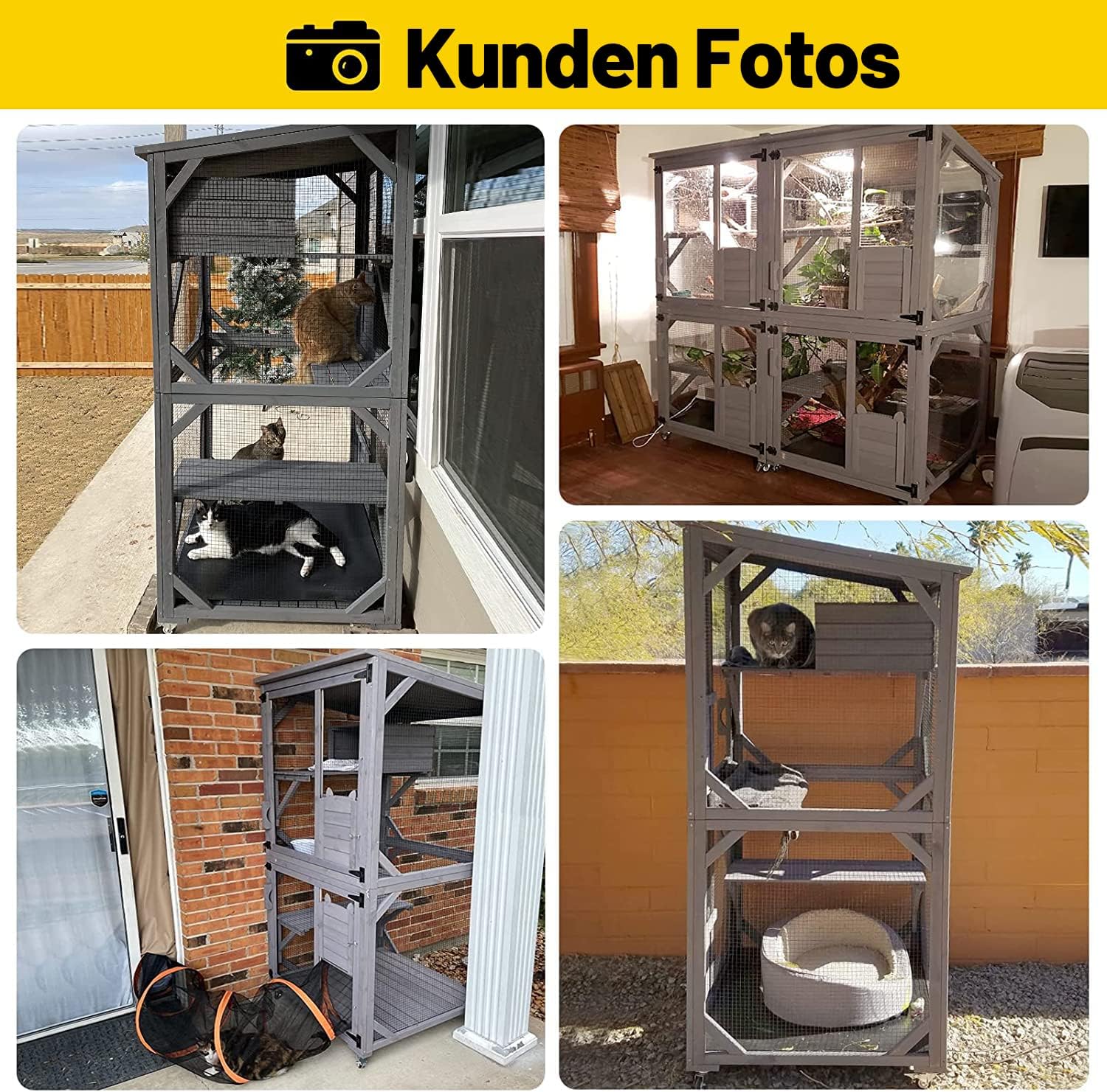 Kattenhuis Outdoor Catio Kitty Omheining met Super Grote Toegangsdeur, Houten Kattenkooi Condo Indoor Box met Platforms en Klein Huis