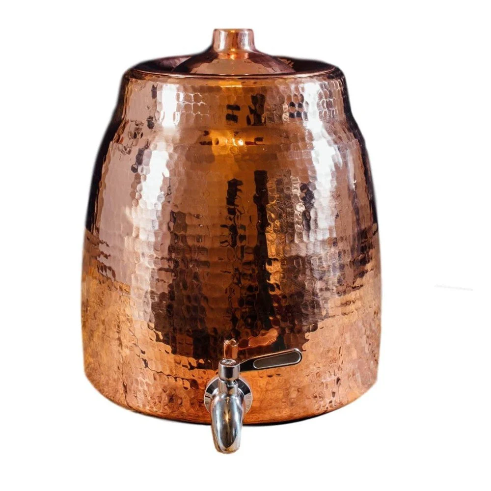Niagara Water Dispenser | 100% Pure Copper. Heavy Gauge. Hand Hammered | 2+ Gallons Capacity. Holds 2 - 5 Gallon Water Jugs | Lid and Stainless Steel Spigot Included