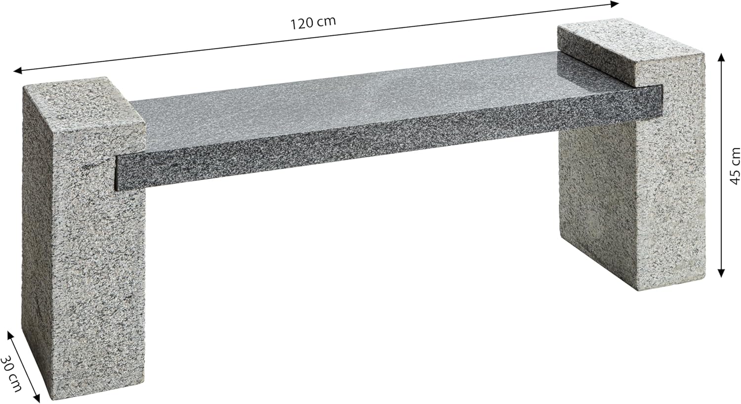 Dehner Gartenbank, 2-Sitzer, ca. 120 x 45 x 30 cm, Granit, hellgrau/dunkelgrau