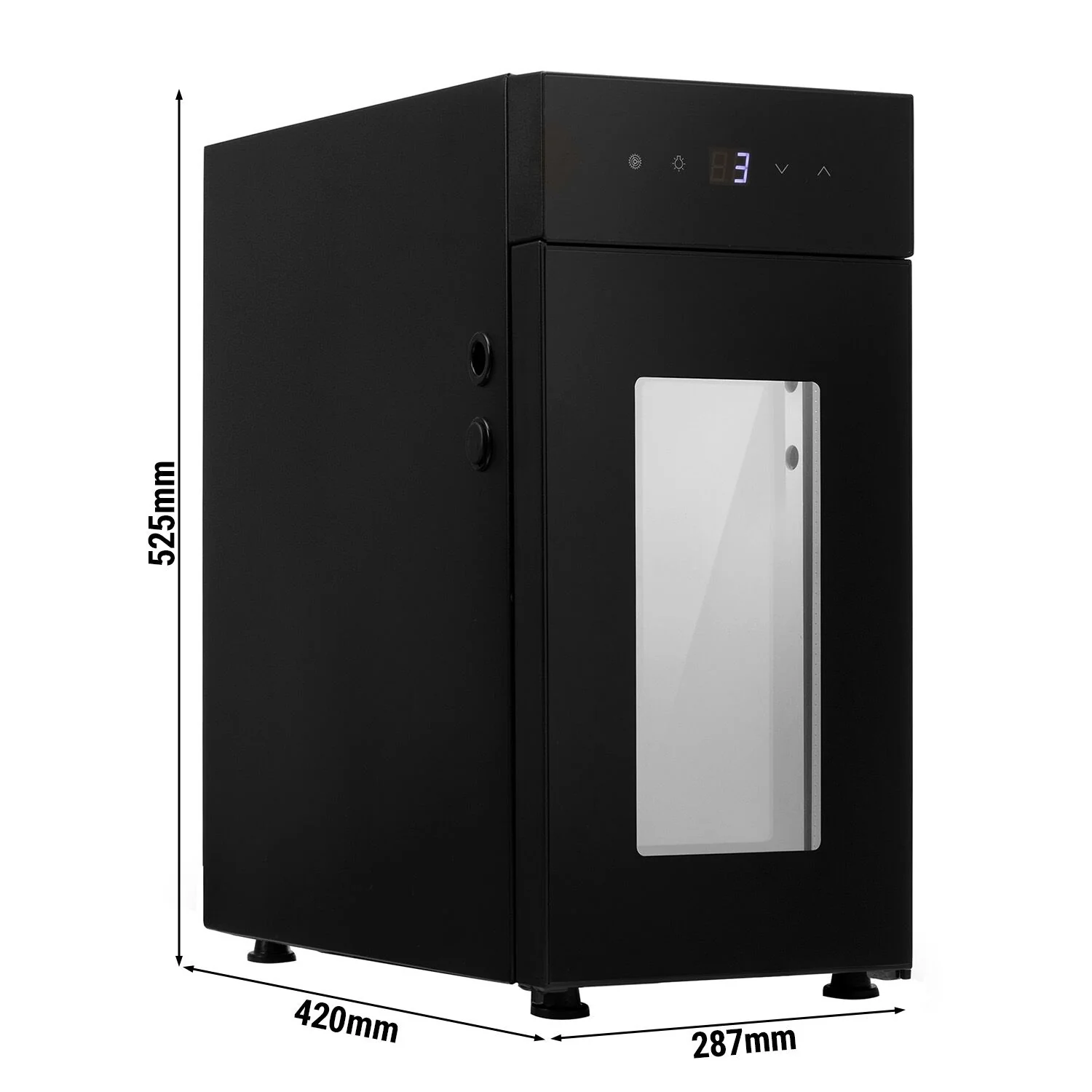 Melkekjøler - 220 mm - 8,5 l - digitalt display - 1 glassdør & LED-belysning - inkl. melkegjennomføring - svart