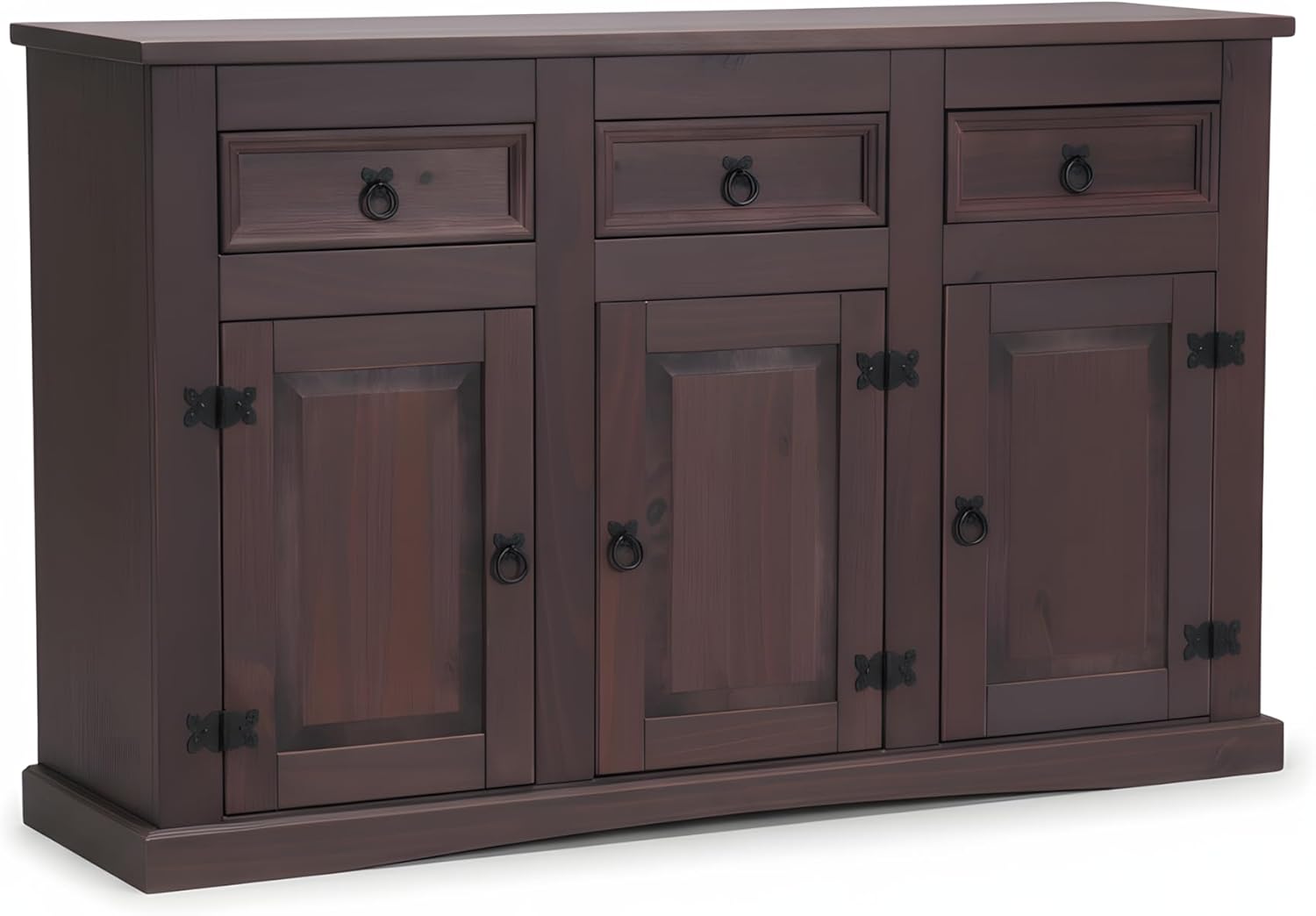 Hacienda-Look – Sideboard New Mexiko 3+3 Anrichte Buffet Schrank Kommode kolonial – 132x84x44 cm – 3 Schublade(n) – Massive Kiefer – Farbe Dunkelbraun – Hacienda-Stil – wärmender