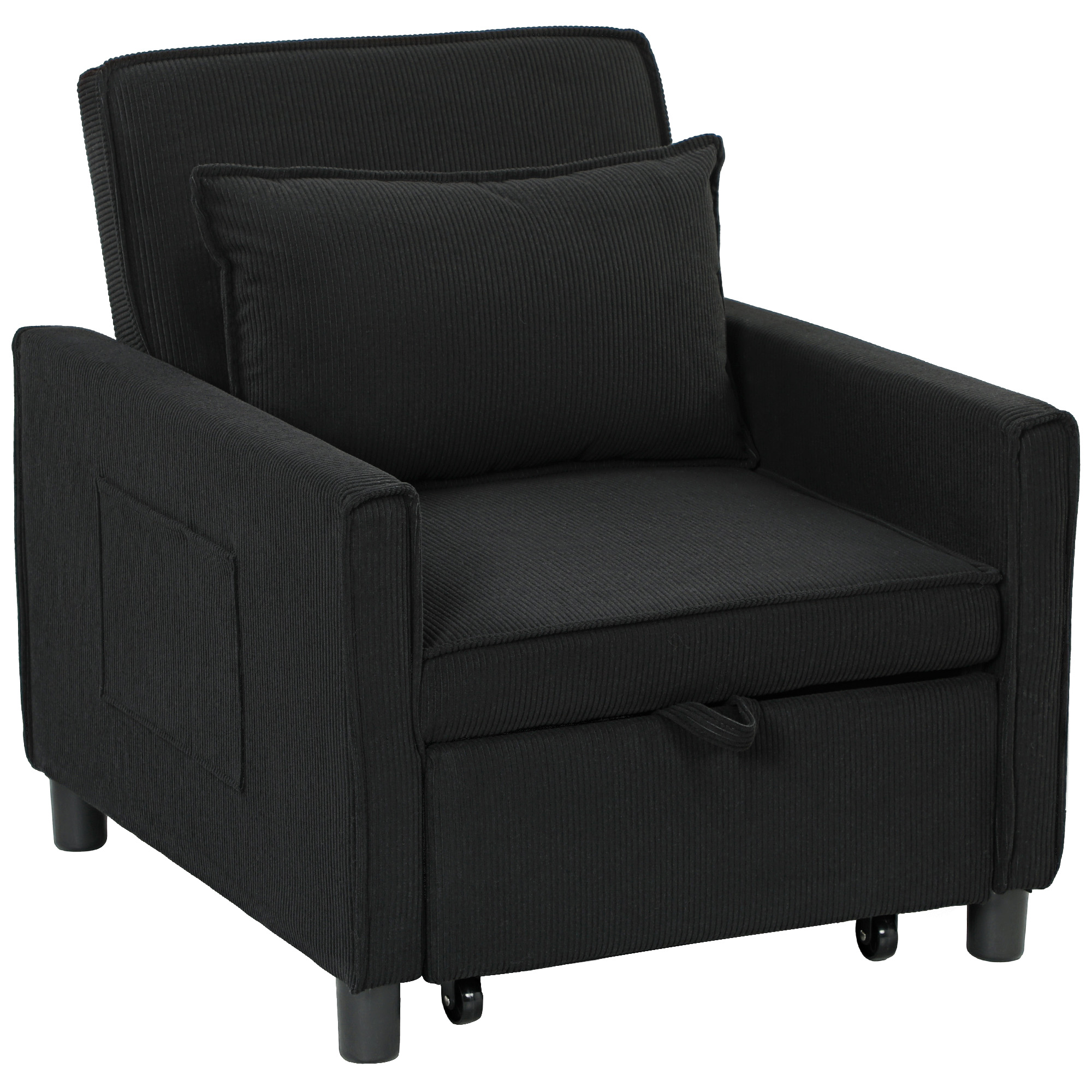 Slaapfauteuil, 3 standen verstelbare, Corduroy bekleding, tot 120 kg, Zwart