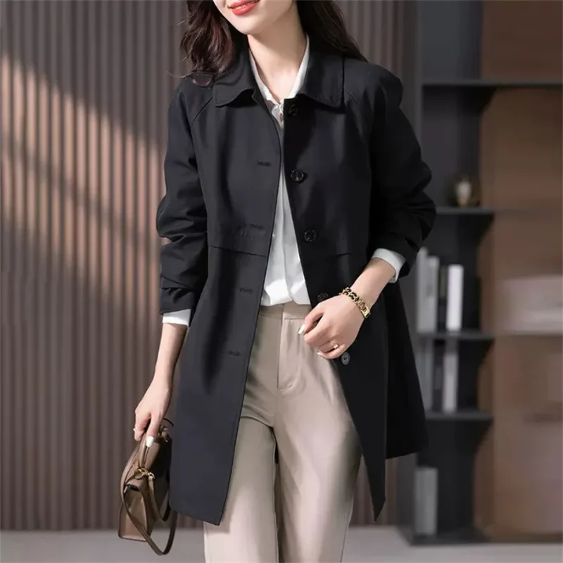 Wasserabweisender Trenchcoat f��r Damen | Mittellanger ��bergangsmantel Casual Design | Klassischer Regenmantel mit Taschen