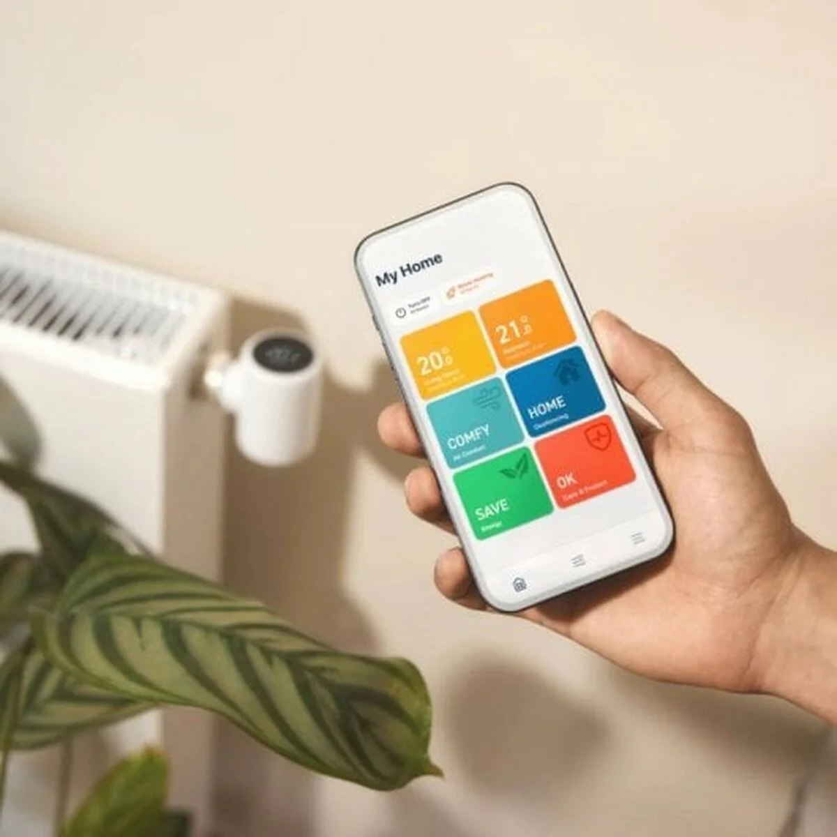 Slimme radiatorthermostaat met app-bediening en smart home-integratie �C eenvoudige installatie, energiebesparend, compatibel met gangbare radiatoren