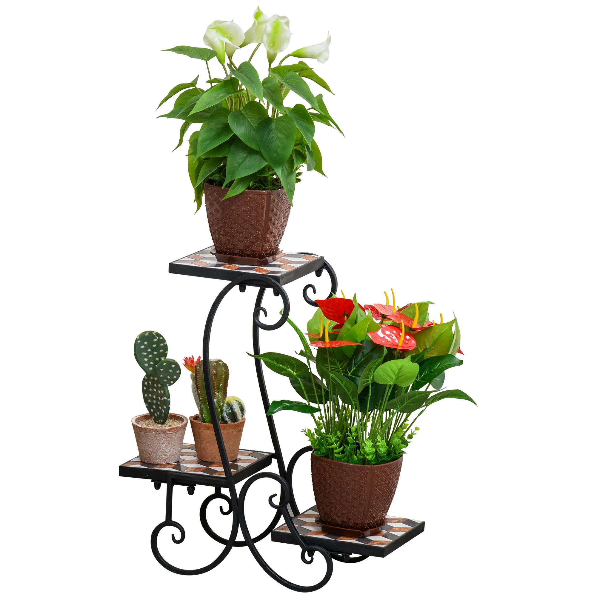 Otusunny Plantenetagere bloemenrek moza?ek plat stevig onderhoudsvriendelijk zwart