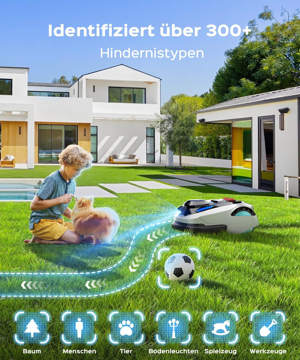 YARDCARE N1600Pro Mähroboter ohne Begrenzungskabel mit RTK- & KI-Vision-Navigation für Gärten bis 1600 m², U-förmiges Mähmuster & Multizonen-Management Hindernisvermeidung, App-Höhenverstellung