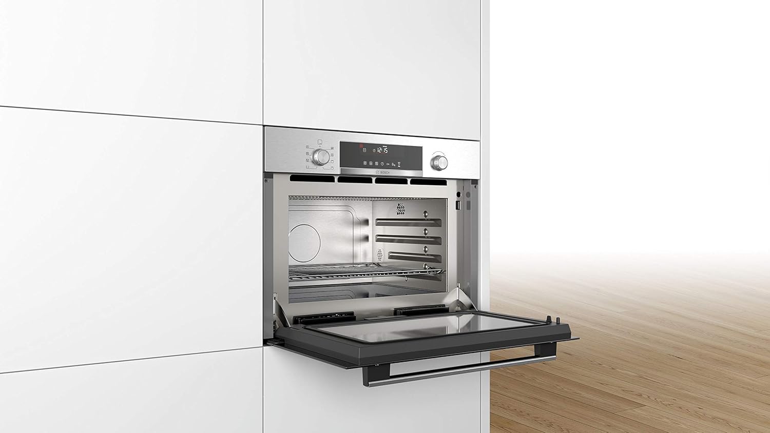 Bosch BFR634GS1 Serie 8 Einbau-Mikrowelle, Türanschlag Rechts, AutoPilot 7 Automatikprogramme, Reinigungsunterstützung, TFT-Touchdisplay, LED-Beleuchtung gleichmäßige Ausleuchtung, 38 x 60 cm, 900 W