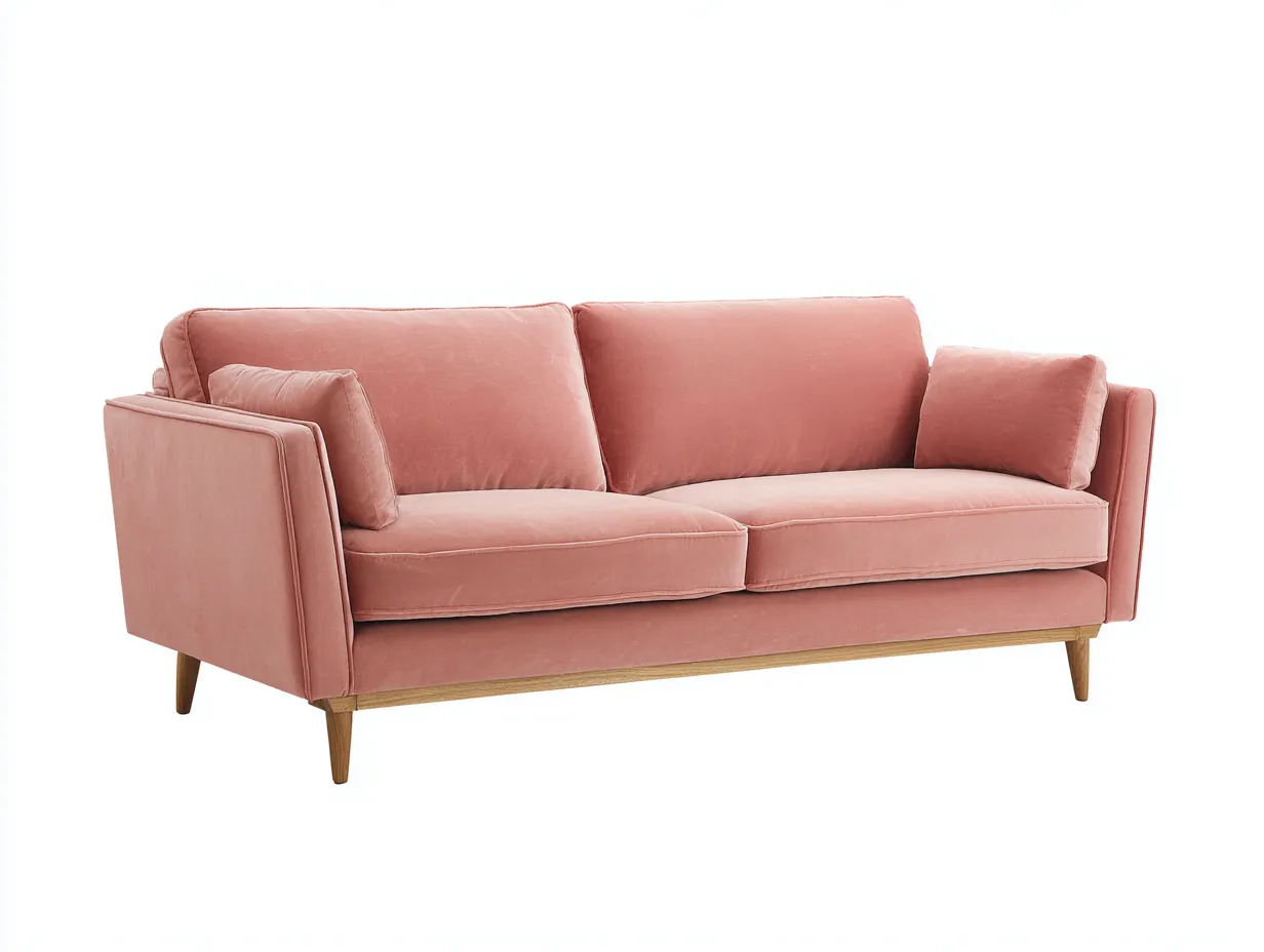 2-Sitzer Sofa aus Samtstoff 170 x 90 x 86 cm - rosa - für das Wohnzimmer - modern mit Holzfüßen