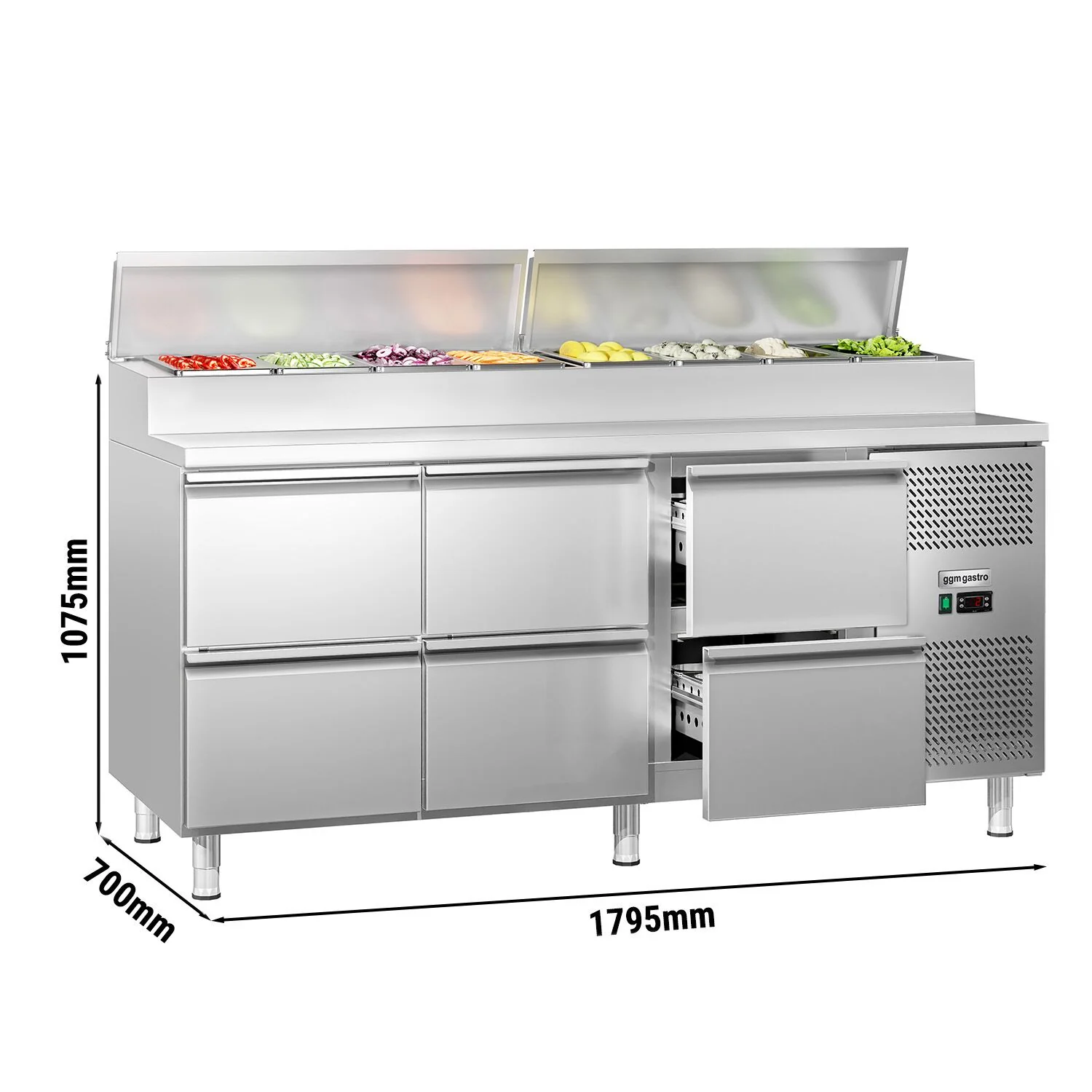 Saladette ECO - 1795x700 mm - 6 skuffer - med lokk - for 8x GN 1/3 beholdere