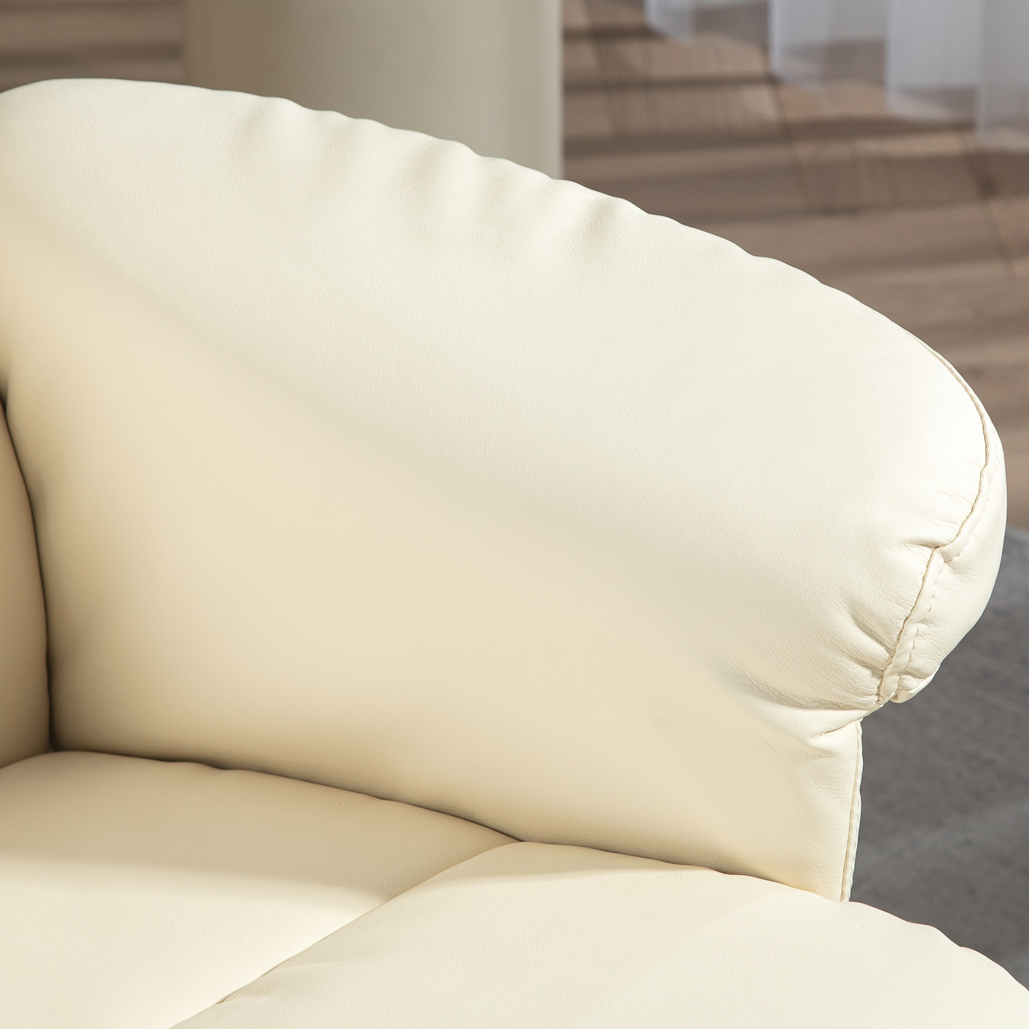 Relaxfauteuil met Hocker, 145�� Kantelbare Rugleuning, 360�� Draaibaar, Kunstleer, Cr��mewit