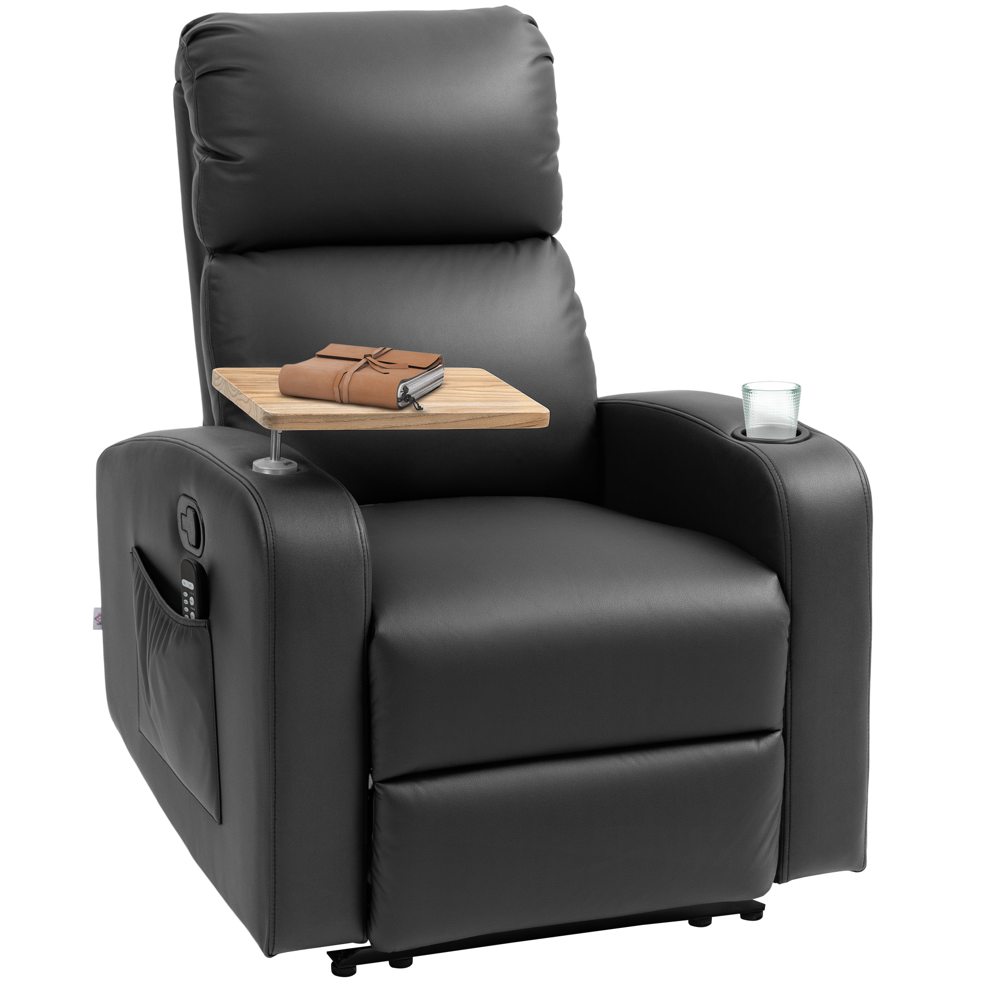 HOMCOM Massagestoel Relaxstoel Ligstoel, Met 1 Uitklapbare Tafel, 1 Voetensteun; 77 cm x 93 cm x 105 cm, Zwart