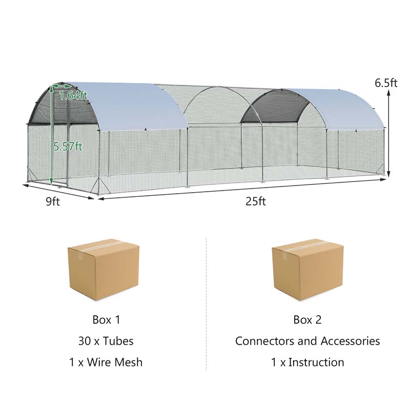 25 Ft Large Metal Chicken Coop Walk In Dome Poultry Cage Hen Run House Rabbits Habitat Cage With Cover - Waterproof Protective Cover