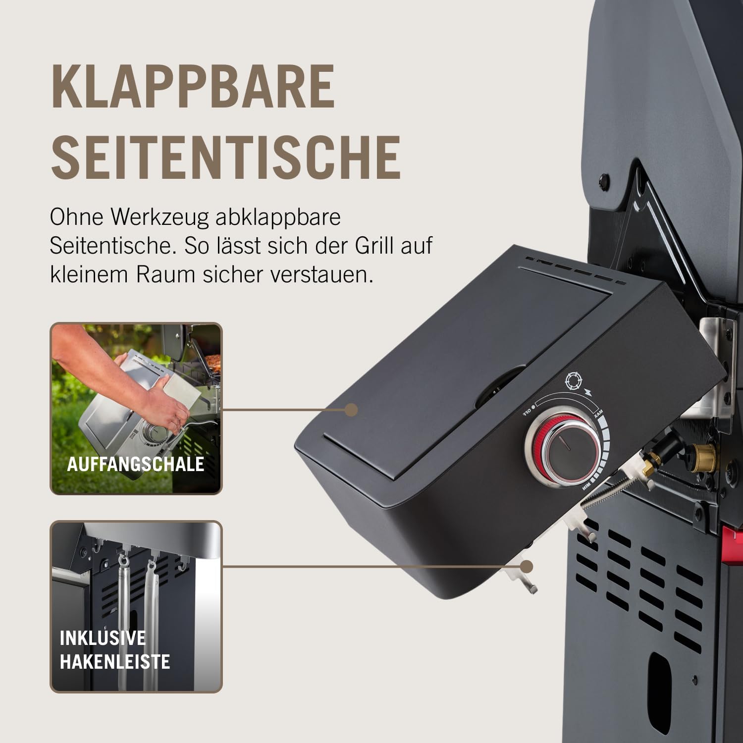 RÖSLE Elektrogrill BBQ-Portable Videro E2-P, tragbarer Tischgrill mit 2 Brennern, Warmhalterost und Deckel mit Glaseinsatz, pulverbeschichteter Stahl, schwarz/silbern