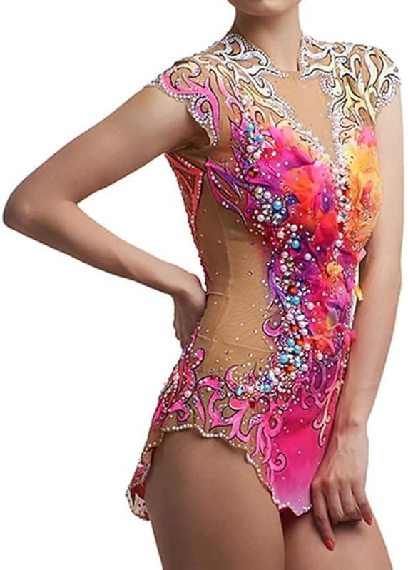 JRUIA Professionelle Turnanzüge Für Rhythmische Sportgymnastik Für Damen Bedruckte Eiskunstlaufkleider Tanz Und Eislauf Unitards Turnwettkampfbekleidung Für Mädchen