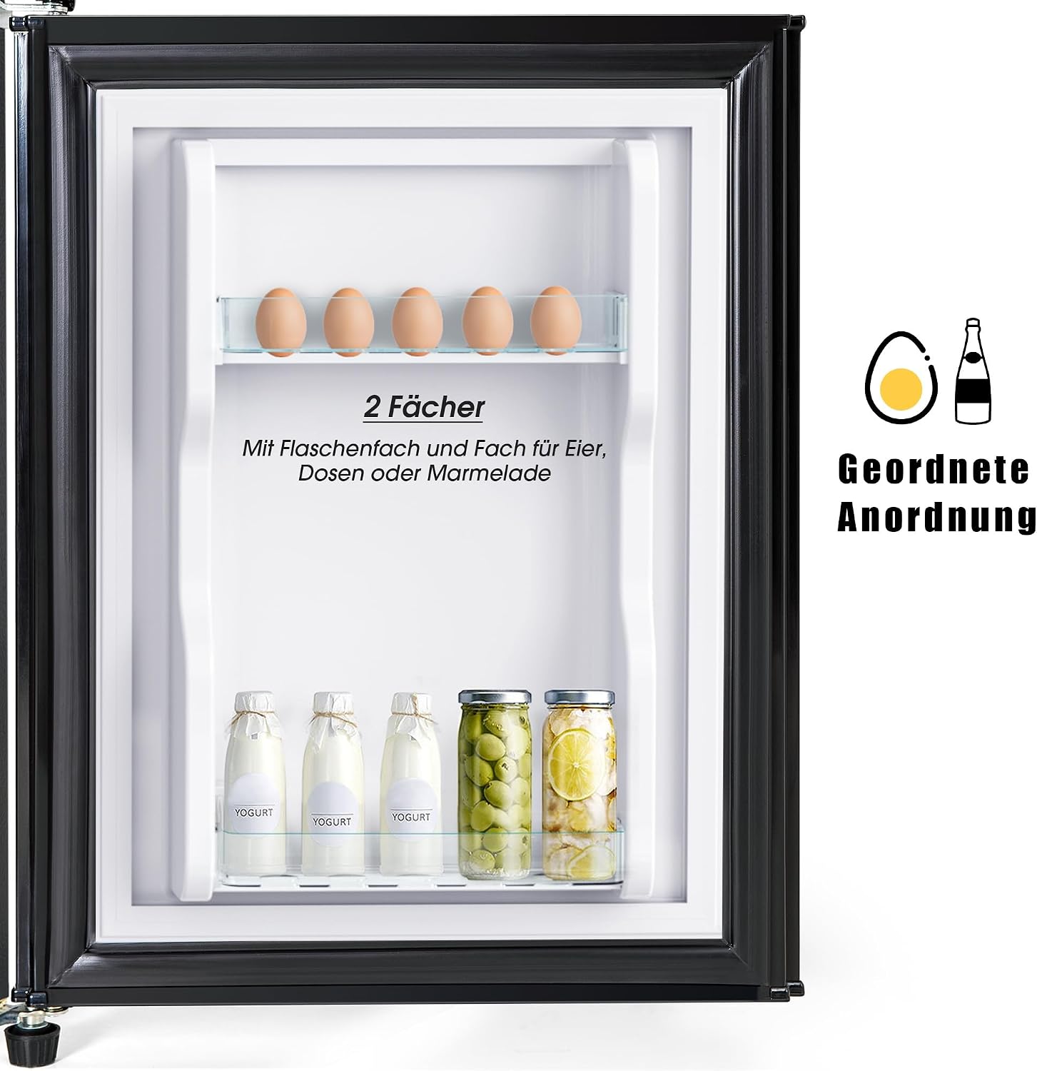 Kühl-Gefrierkombination, Doppeltür, 60 Liter(22 Liter Gefriervolumen, 38 Liter Kühlvolumen 102 kWh/Jahr, LED-Licht，Schwarz
