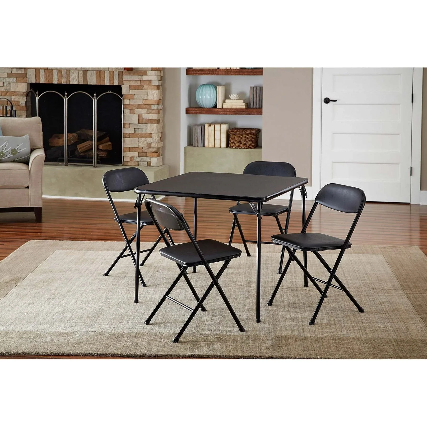 Cosco 5-Piece Folding Card Table Set, Black - Vinyl Seats, Easy Storage, Durable