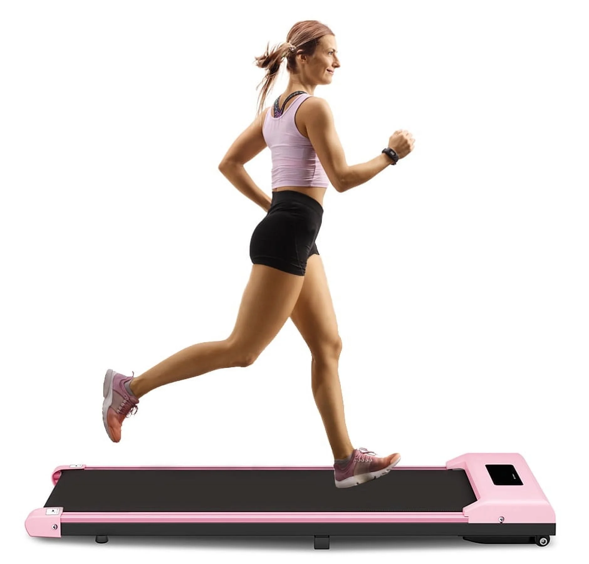 2025 Bigzzia Walking Pad loopband onder het bureau, loopband met afstandsbediening en LCD-display voor thuiswerken, maximaal 120 kg, roze