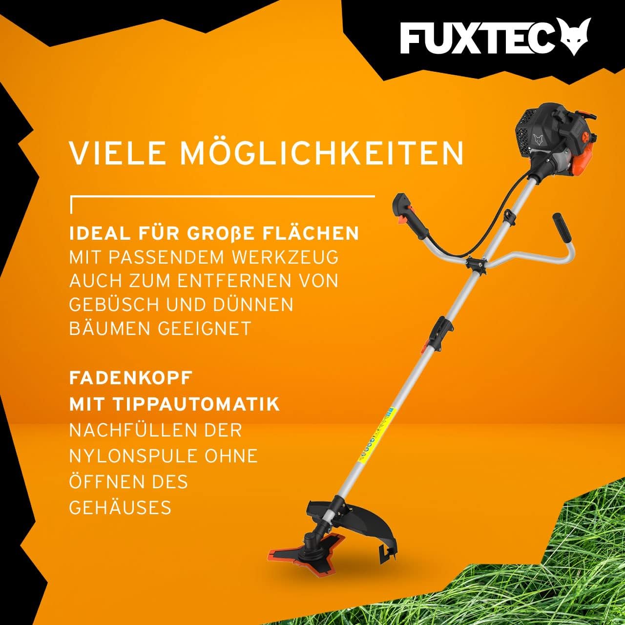 FUXTEC Benzin Motorsense FX-MS152 mit 52 cc, 2in1 Multitool, Profi-Tragegurt und 3 PS Leistung Trimmer Rasentrimmer Freischneider fs Faden 2-Takt, getestet in der Oberklasse mit Note 1,4 Easy Starter