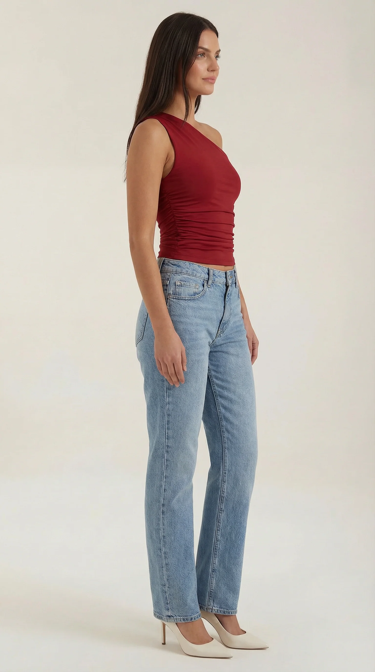 ?rmelloses One-Shoulder-Top mit seitlicher Raffung