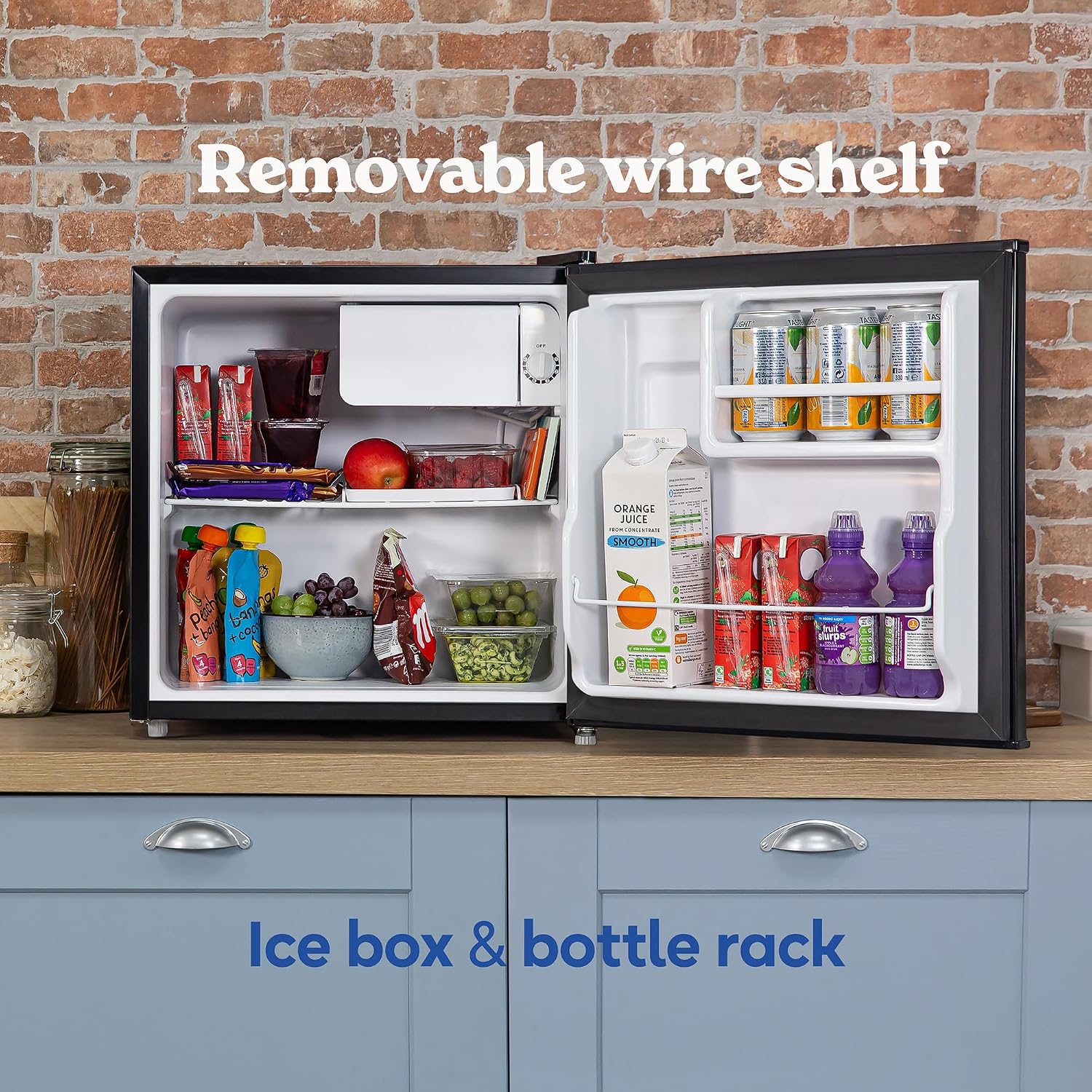 Russell Hobbs Tisch-Speisekammer, Mini-Kühlschrank, 43 Liter Fassungsvermögen, wendbare Tür & verstellbare Füße, kleiner Kühlschrank, manuelle Temperaturregelung, Eisbox, schwarz RHTTF0E1B