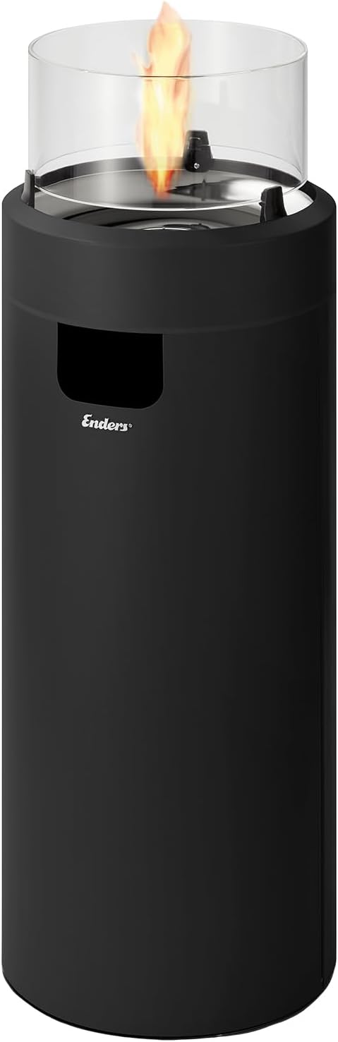 Enders Terrassenfeuer NOVA LED L BLACK, Gas Terrassenfeuer mit Ambientebeleuchtungen, ECO GREEN Brenner-Technologie und exzellentem Design, H102cm Ø 62cm, Schwarz #5601